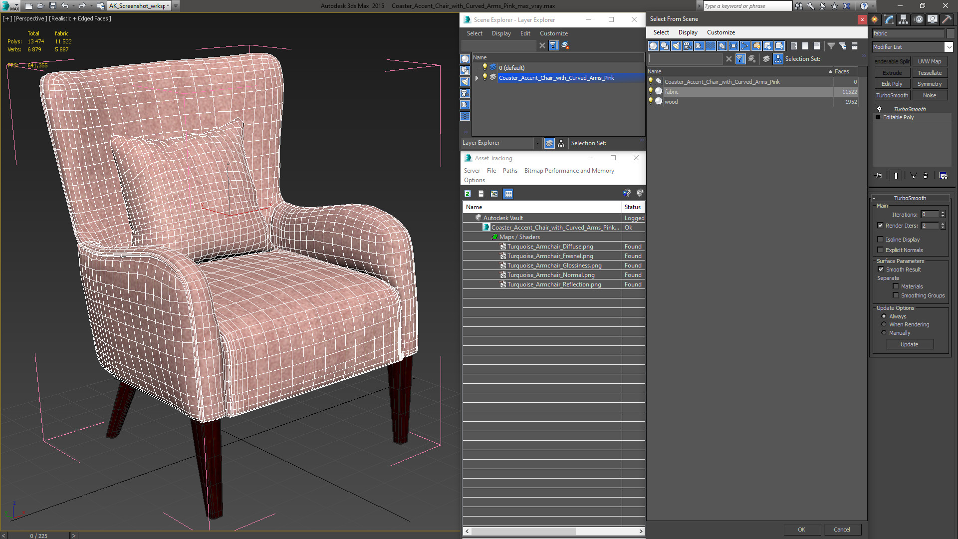 Coaster Accent Chair with Curved Arms Pink 3D