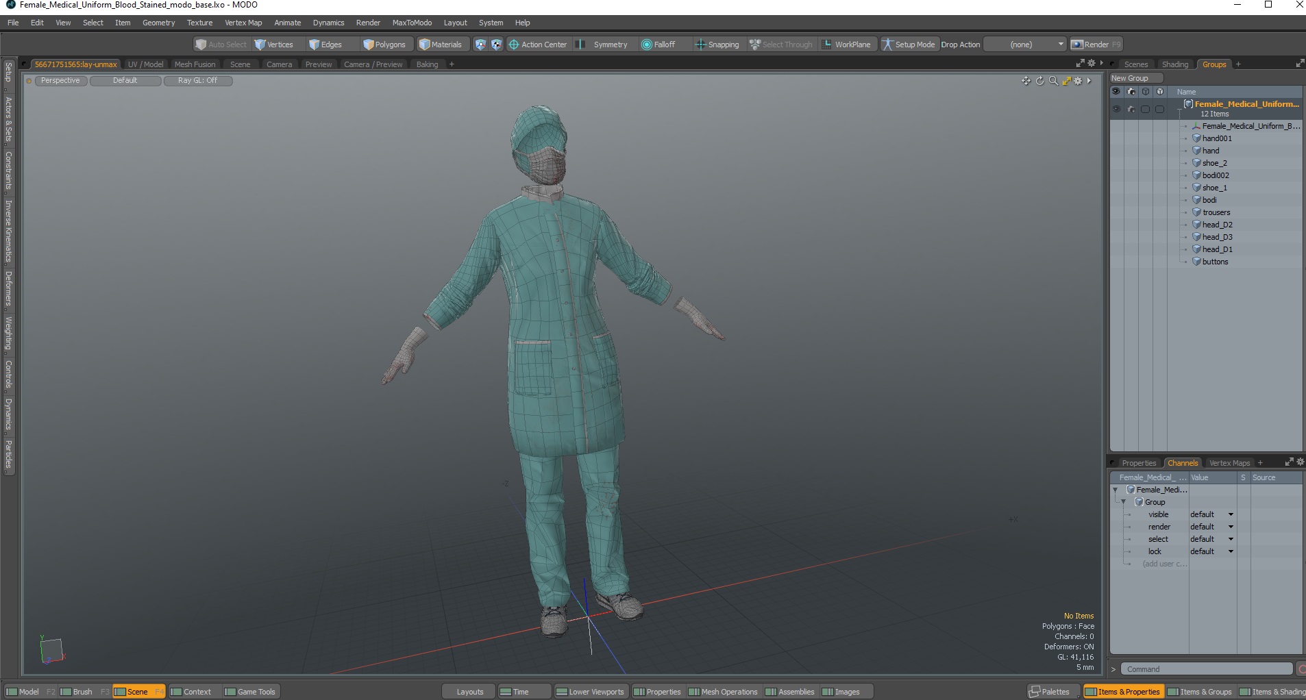 3D Female Medical Uniform Blood Stained