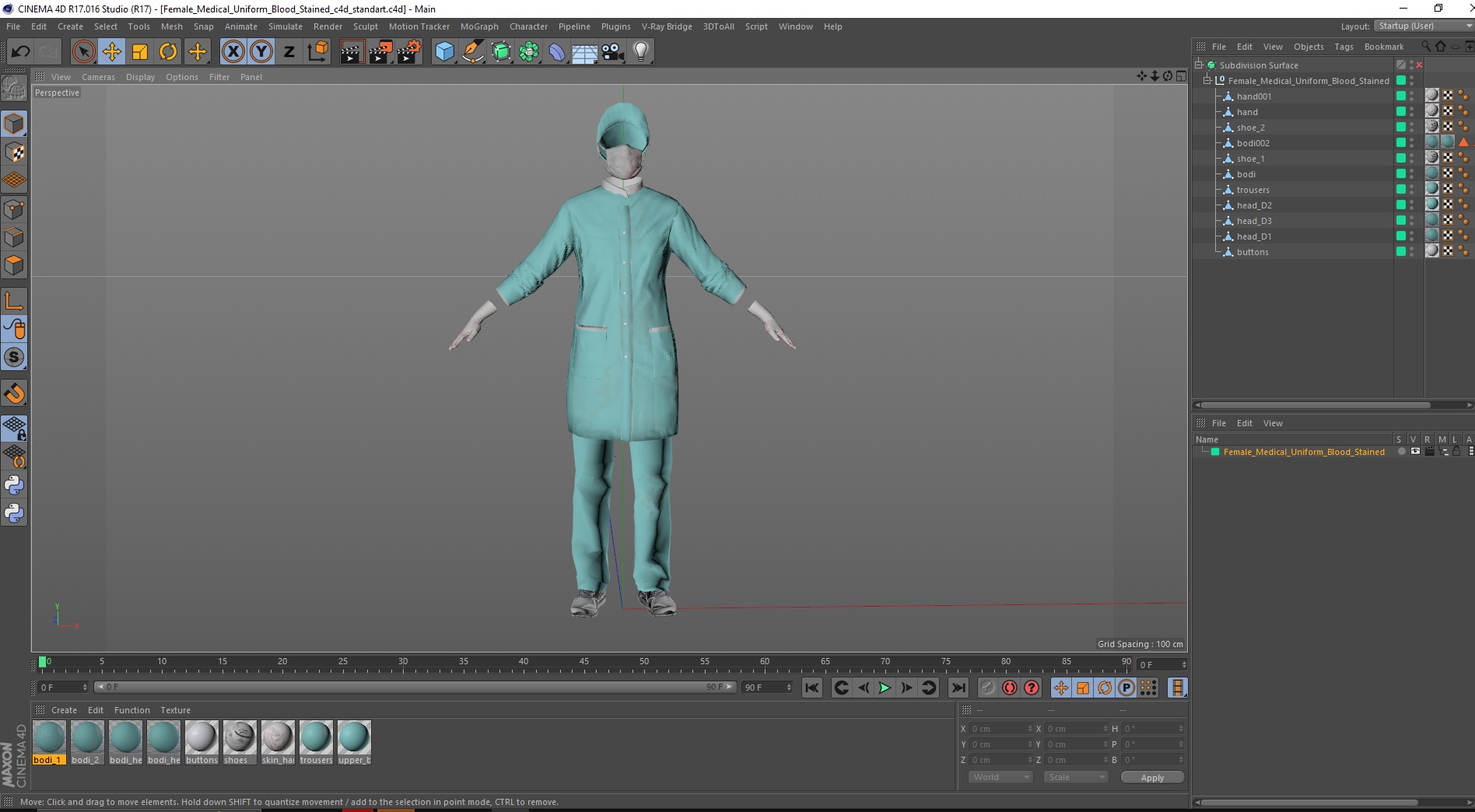 3D Female Medical Uniform Blood Stained