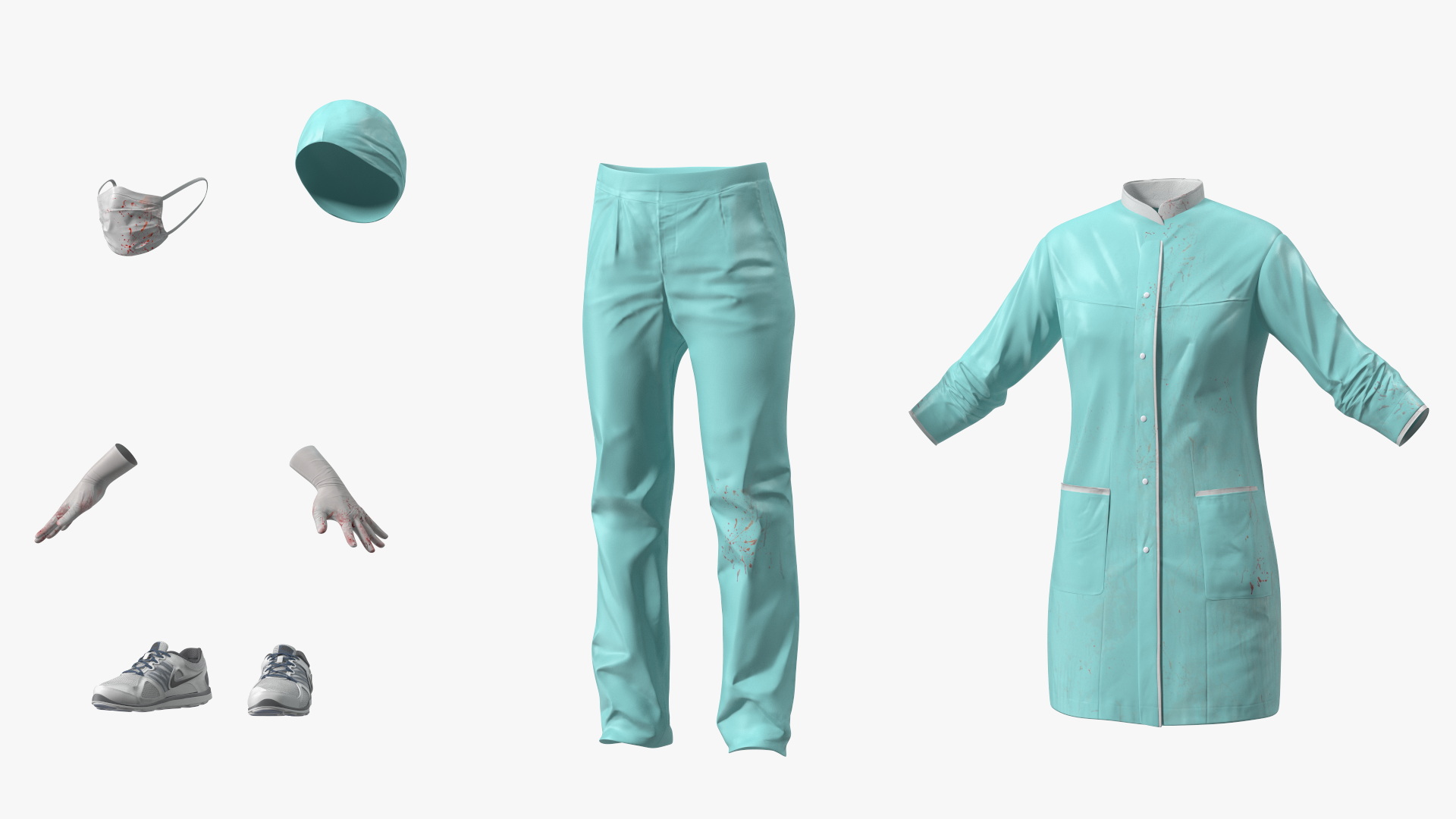 3D Female Medical Uniform Blood Stained