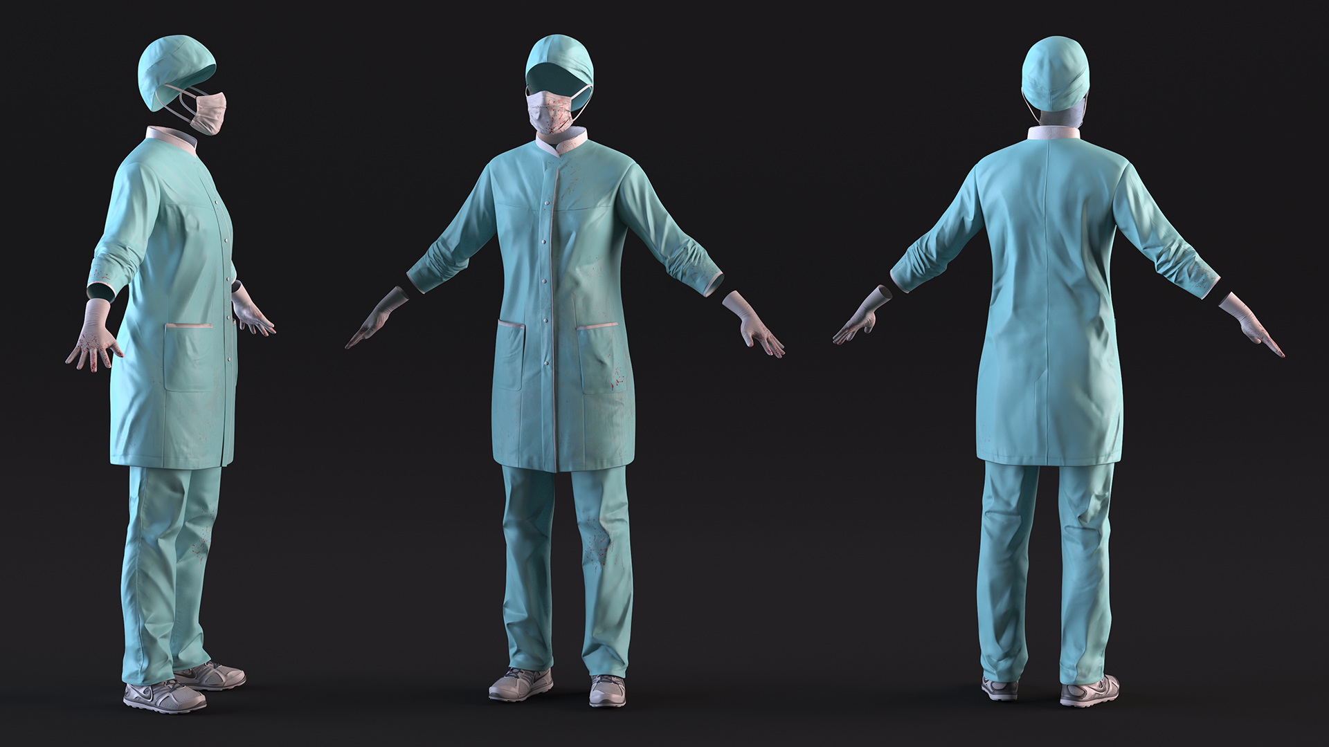 3D Female Medical Uniform Blood Stained