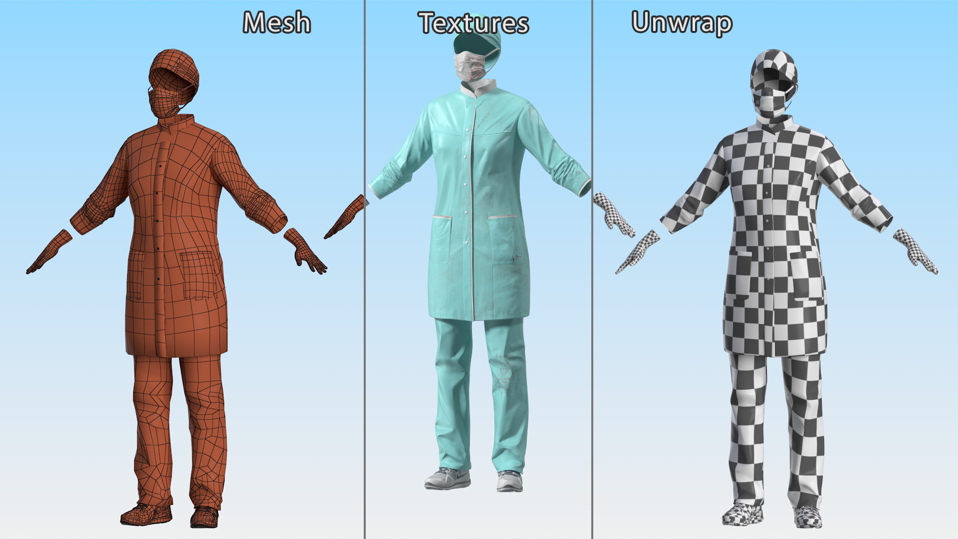 3D Female Medical Uniform Blood Stained