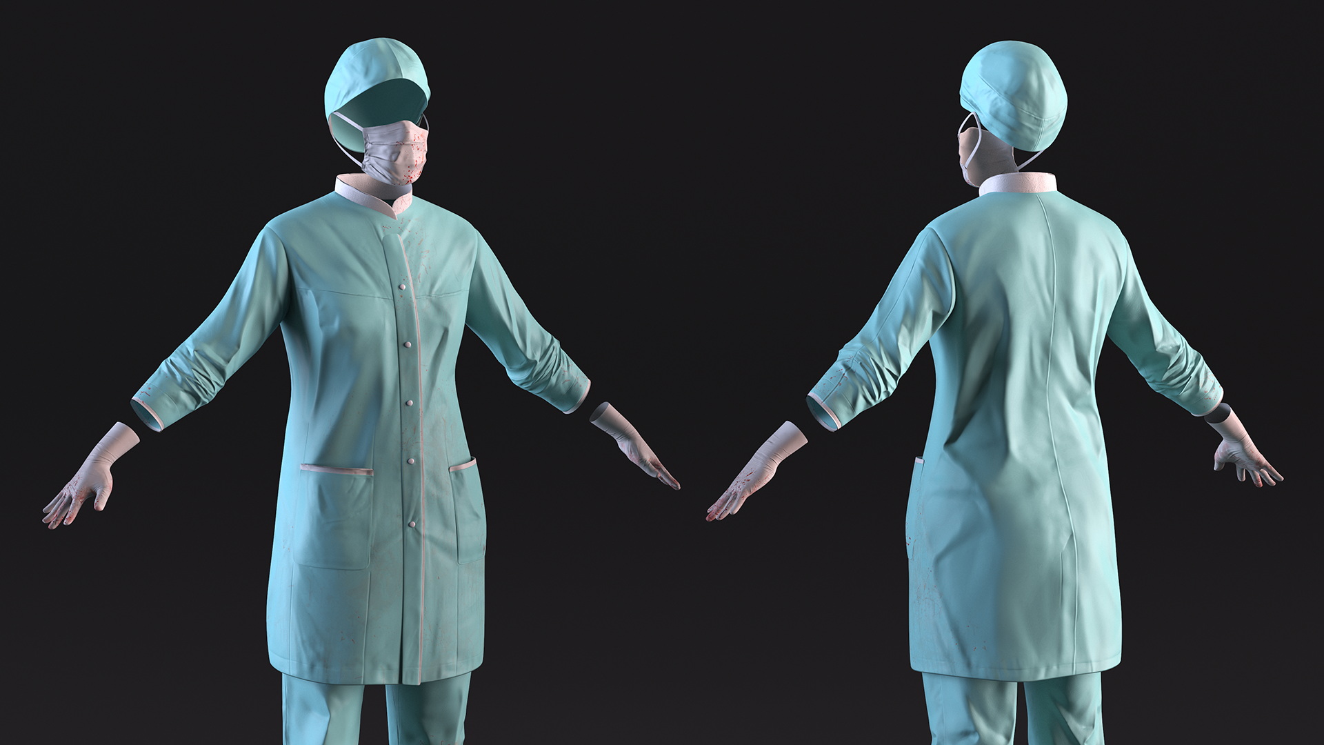 3D Female Medical Uniform Blood Stained