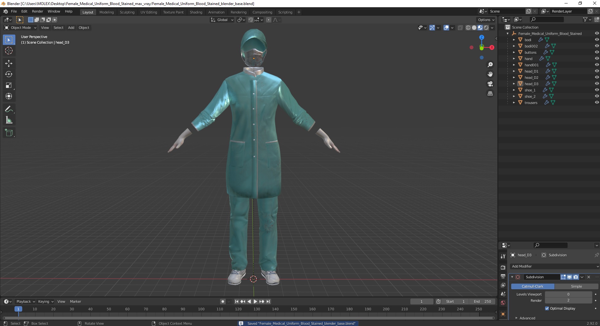 3D Female Medical Uniform Blood Stained