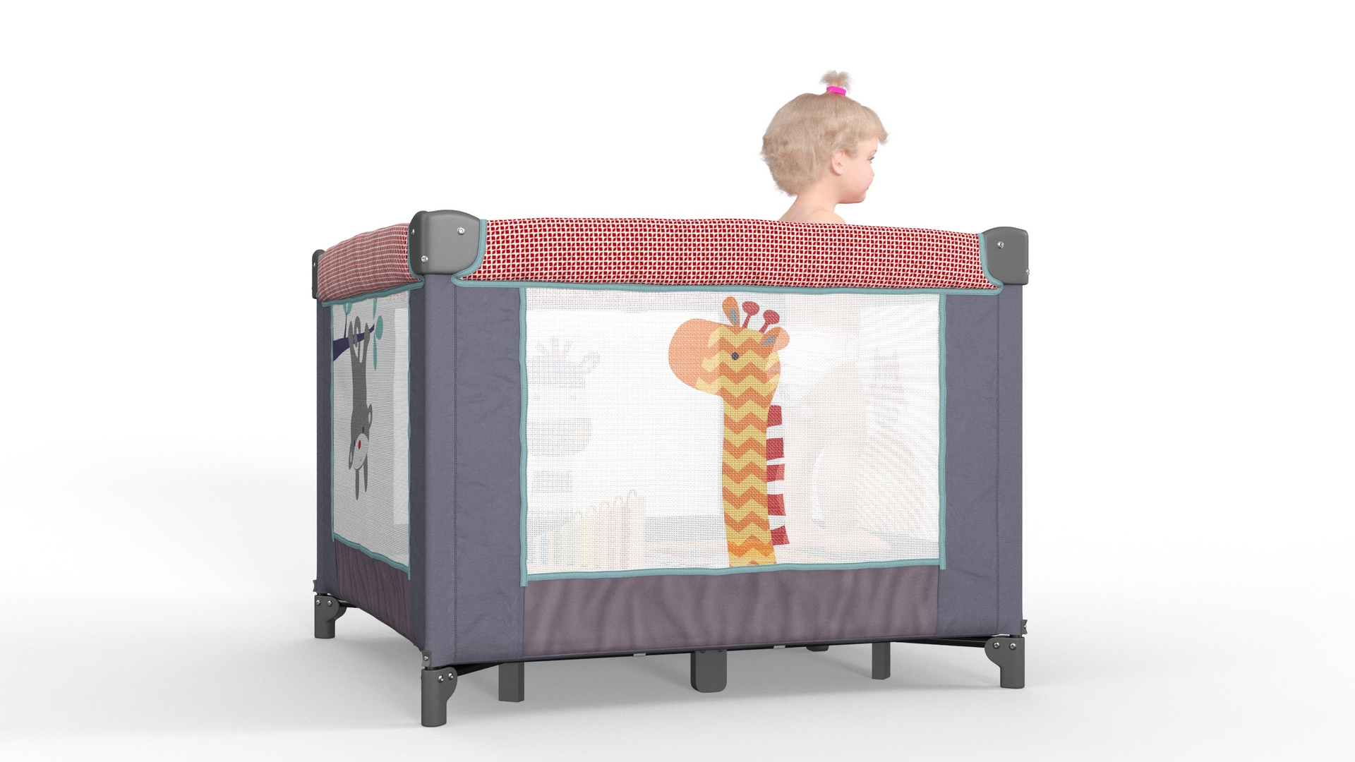 Baby Girl in Textile Playpen Fur Rigged 3D model