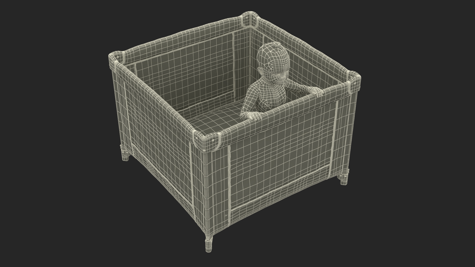 Baby Girl in Textile Playpen Fur Rigged 3D model