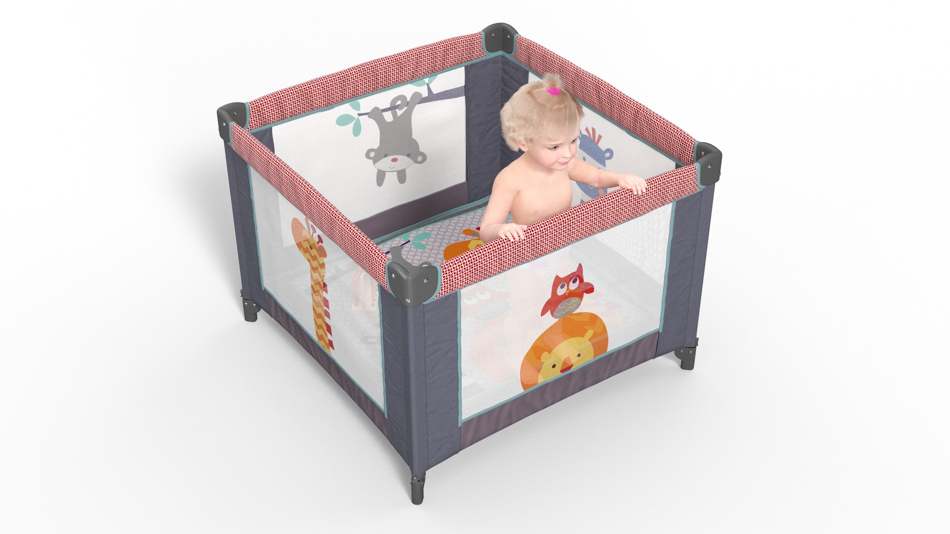 Baby Girl in Textile Playpen Fur Rigged 3D model