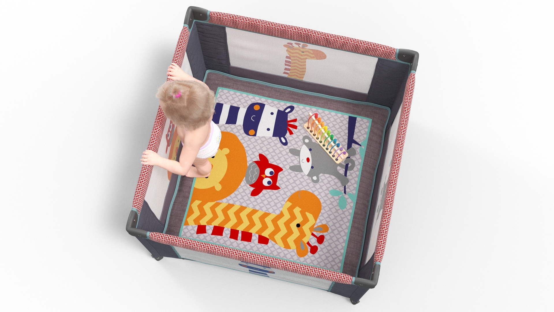 Baby Girl in Textile Playpen Fur Rigged 3D model