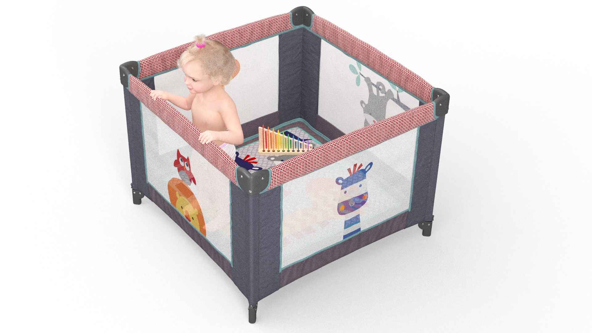 Baby Girl in Textile Playpen Fur Rigged 3D model