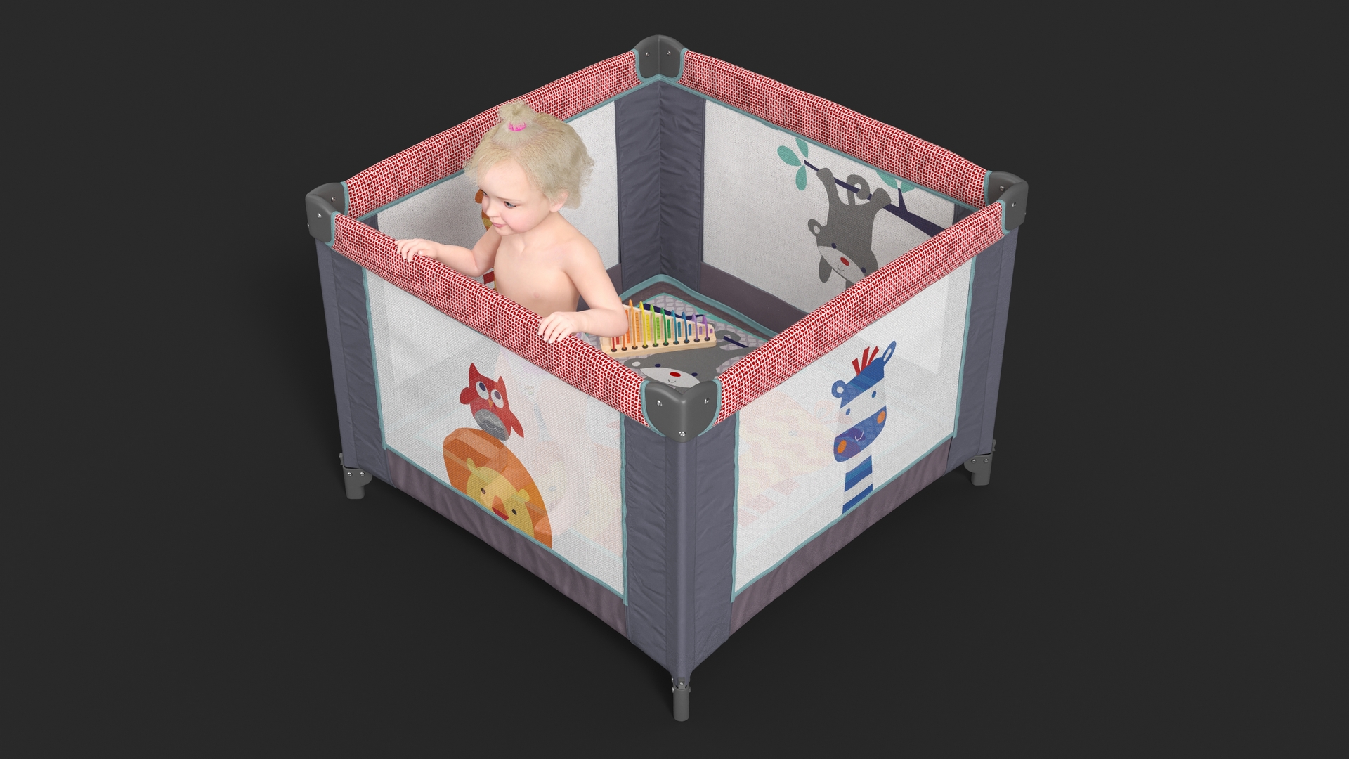 Baby Girl in Textile Playpen Fur Rigged 3D model