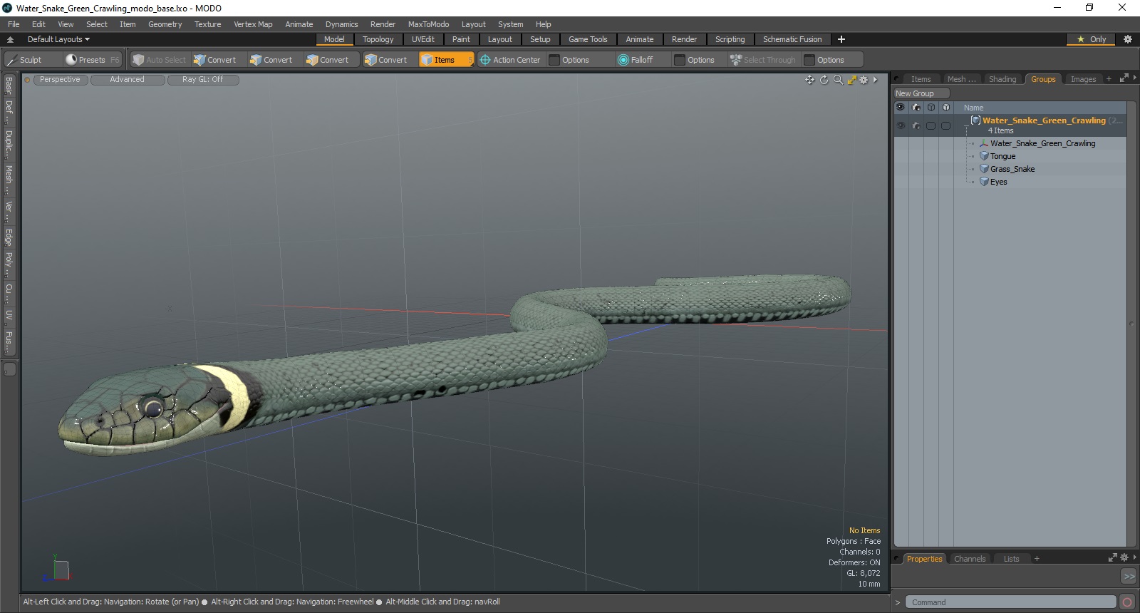 3D Water Snake Green Crawling