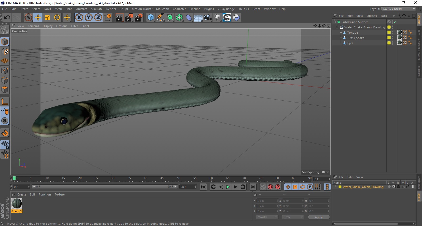 3D Water Snake Green Crawling