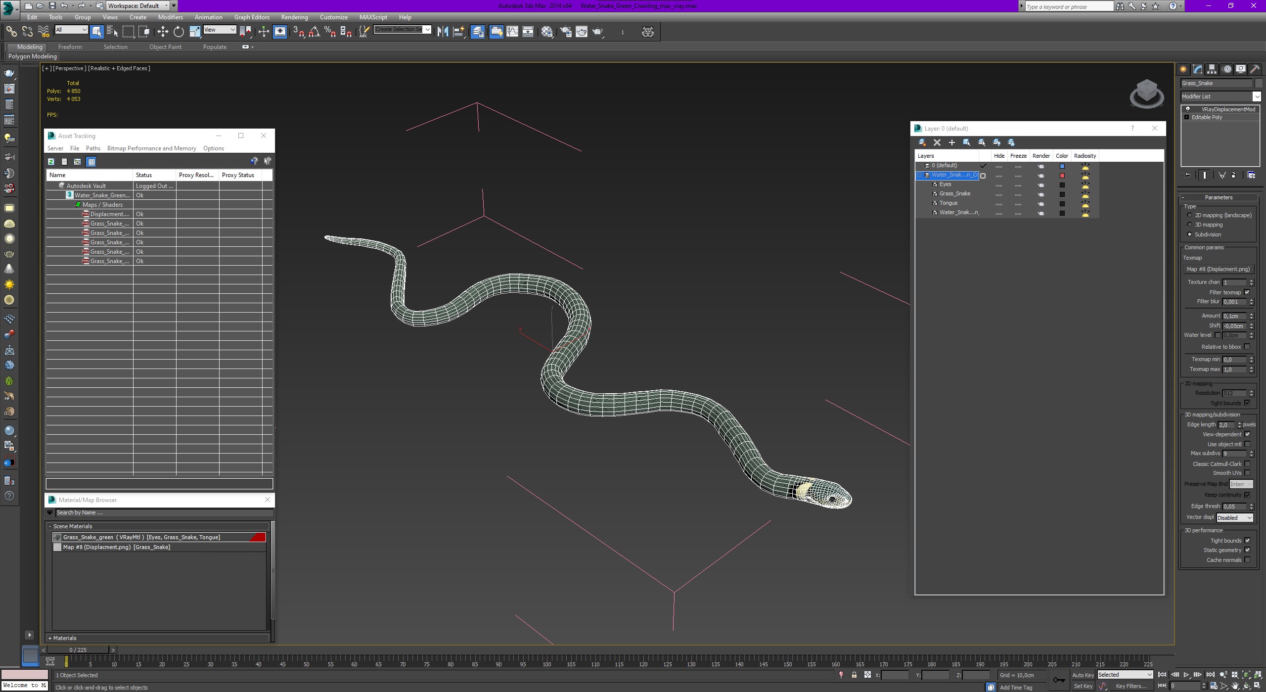 3D Water Snake Green Crawling