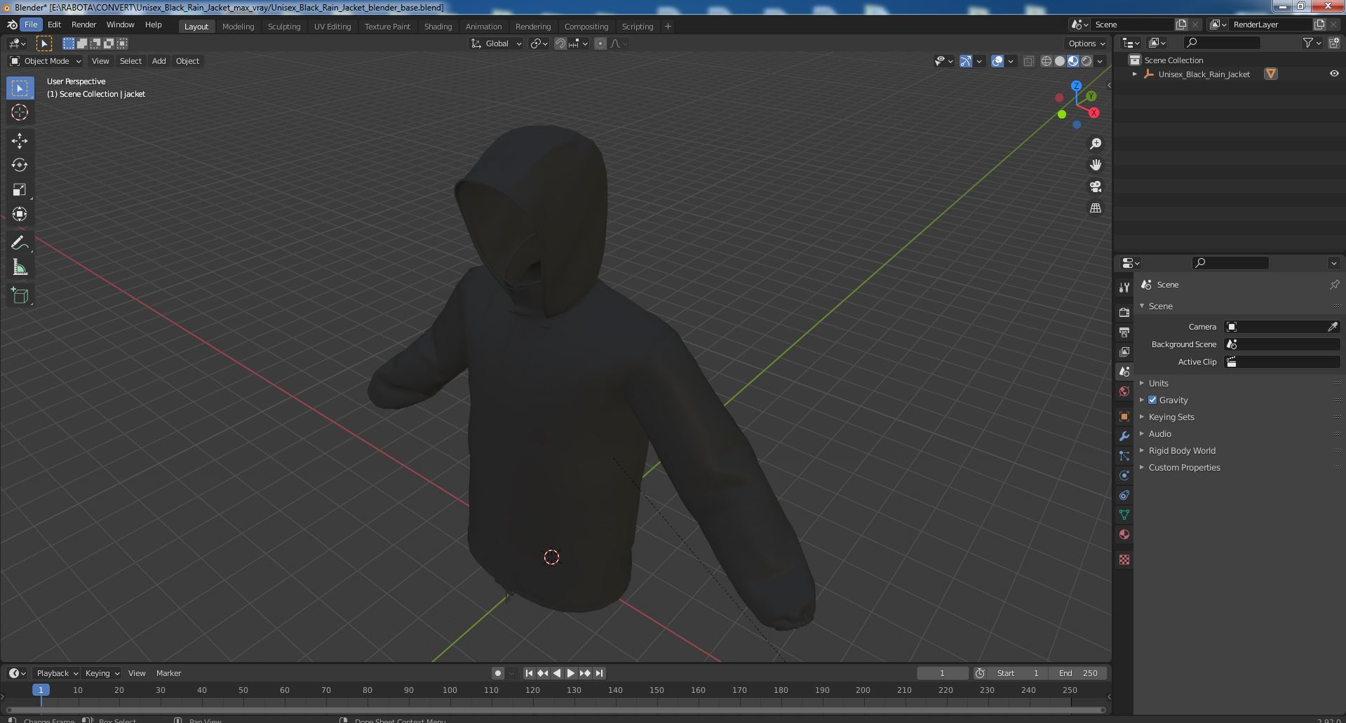 Unisex Black Rain Jacket 3D model