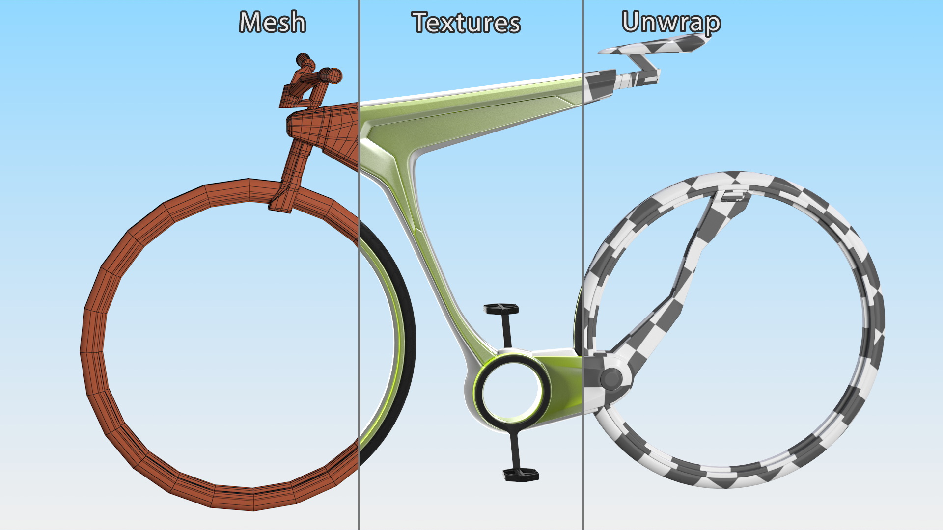 3D Futuristic Electric Bike Green Rigged for Maya