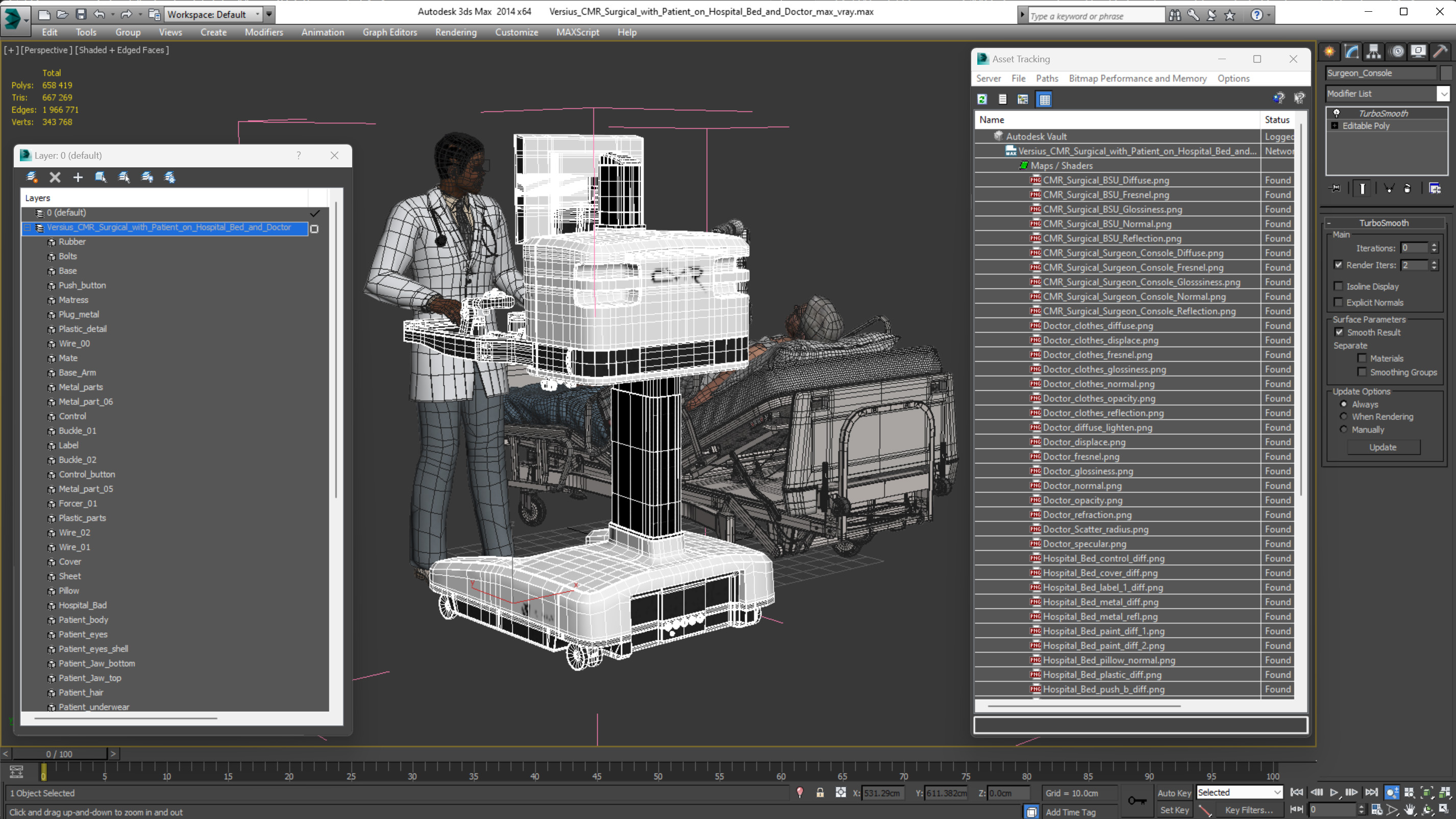 3D model Versius CMR Surgical with Patient on Hospital Bed and Doctor