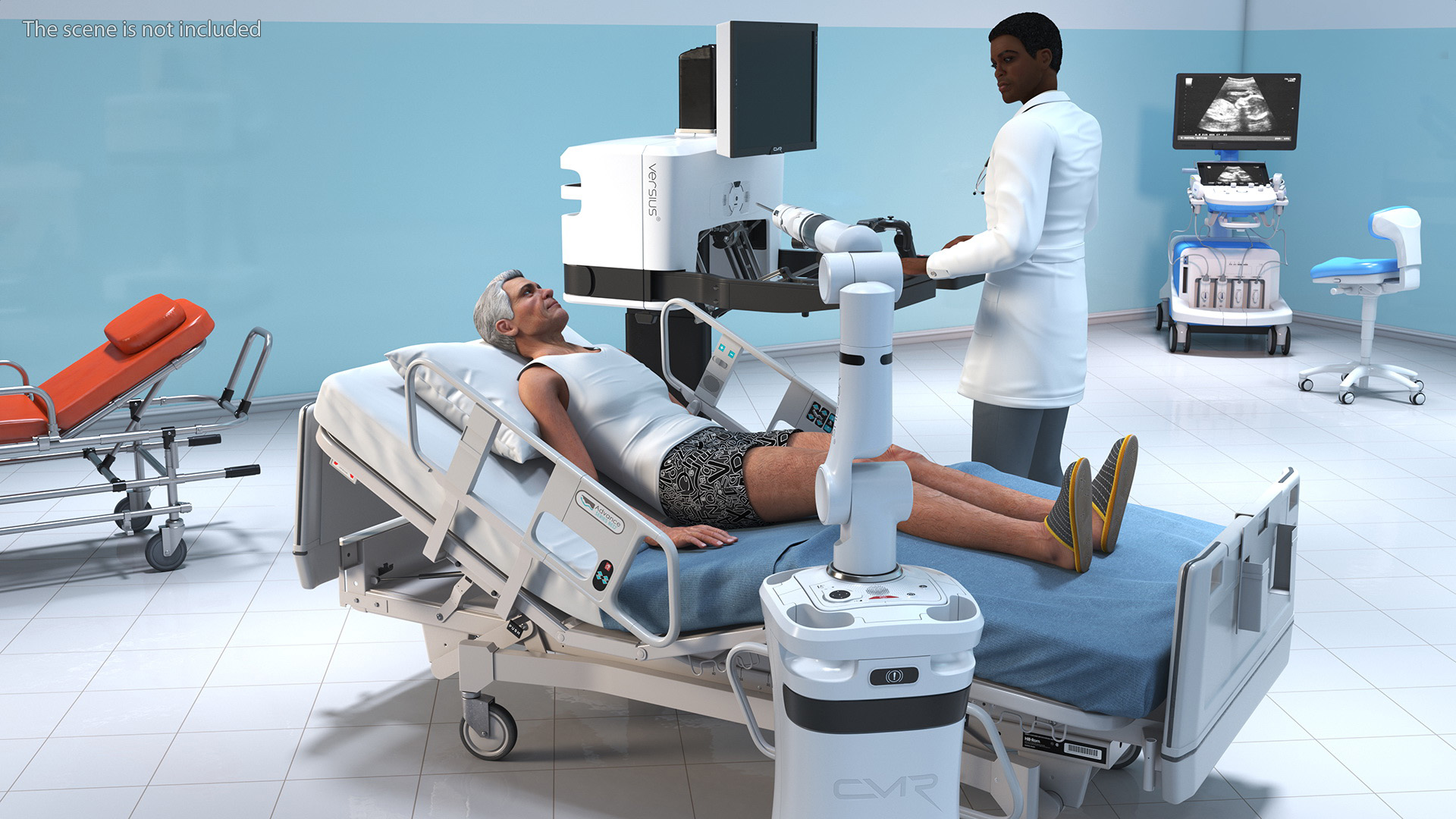 3D model Versius CMR Surgical with Patient on Hospital Bed and Doctor