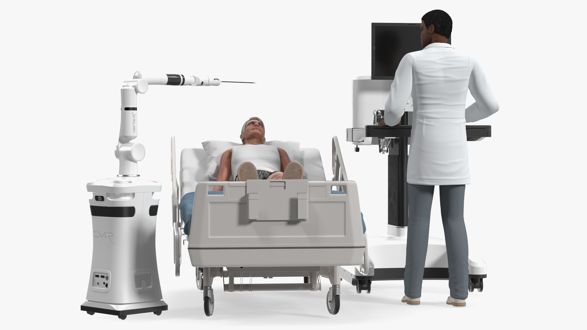3D model Versius CMR Surgical with Patient on Hospital Bed and Doctor