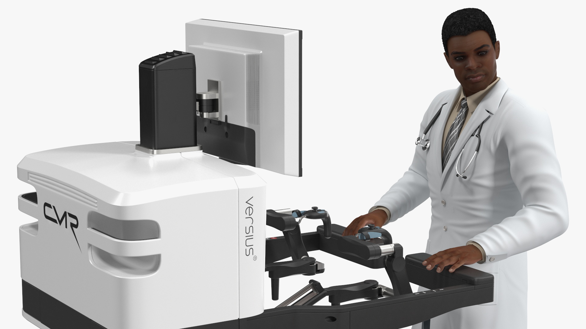 3D model Versius CMR Surgical with Patient on Hospital Bed and Doctor