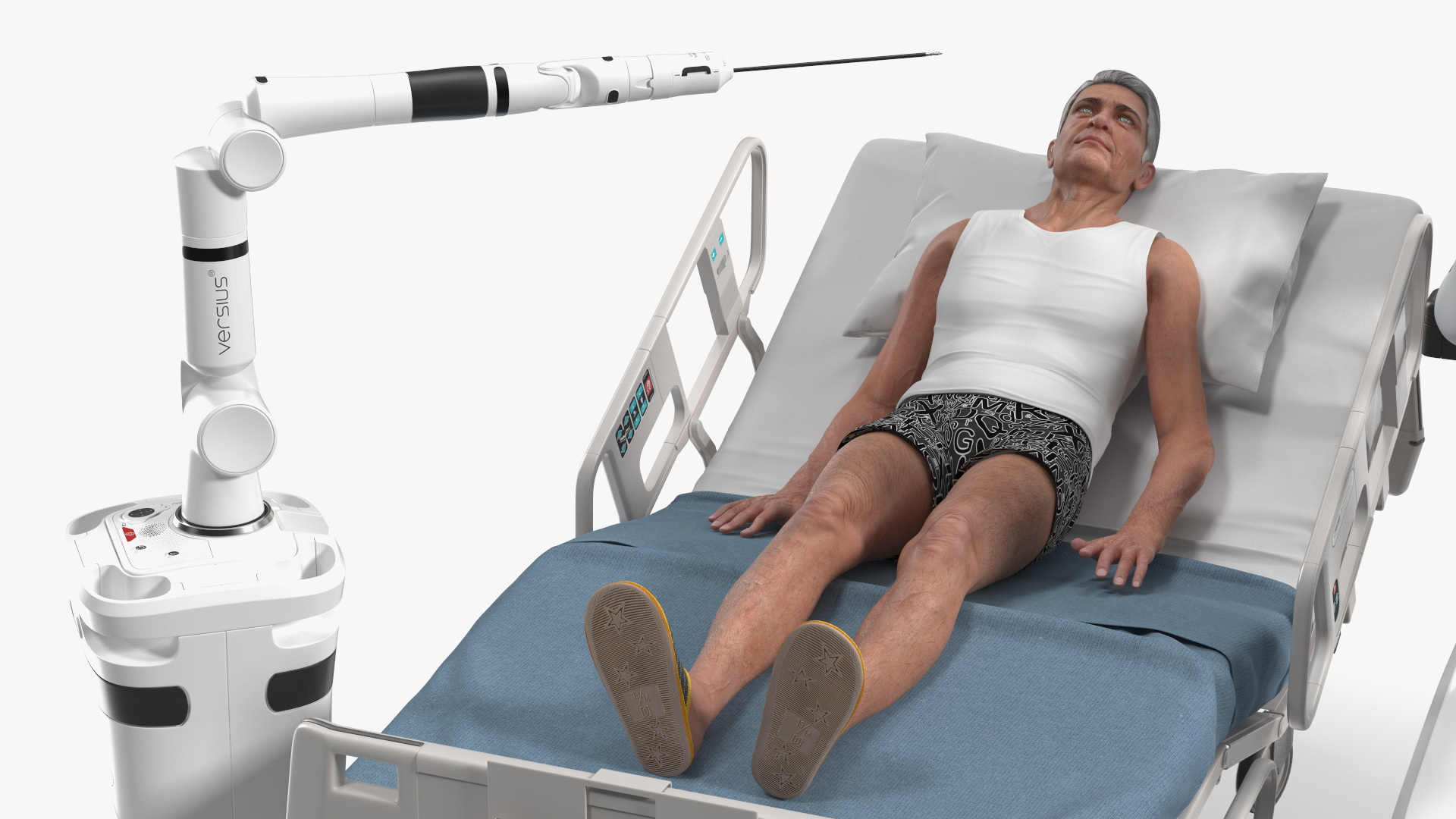 3D model Versius CMR Surgical with Patient on Hospital Bed and Doctor