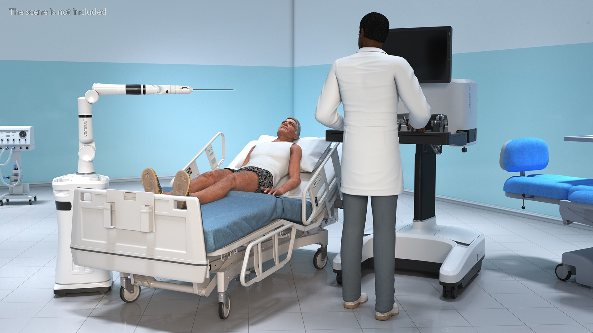 3D model Versius CMR Surgical with Patient on Hospital Bed and Doctor