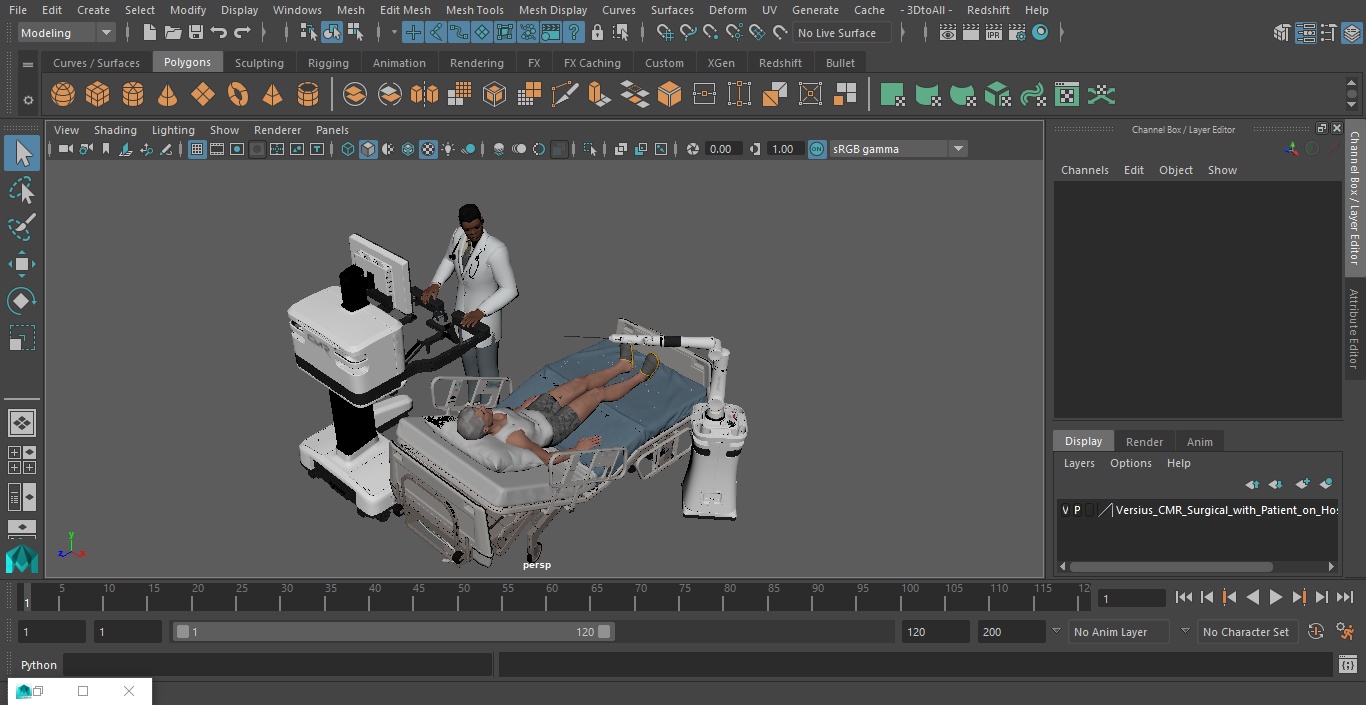 3D model Versius CMR Surgical with Patient on Hospital Bed and Doctor