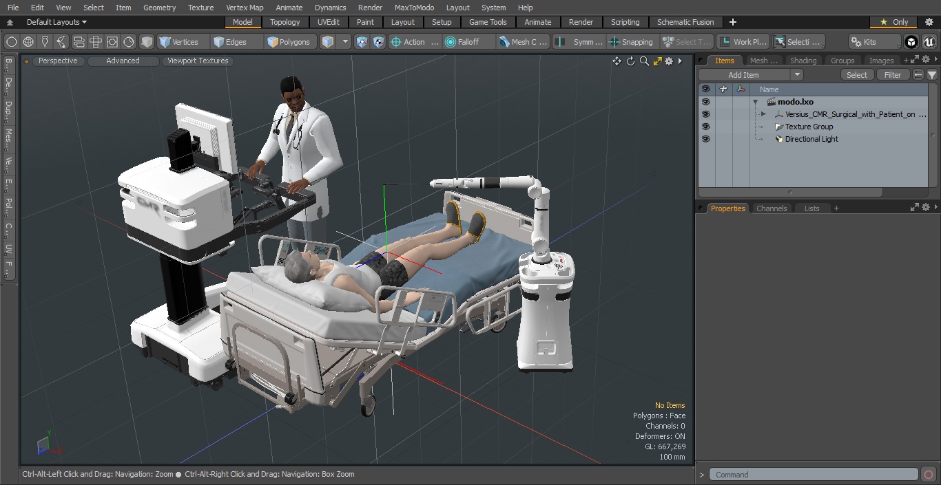 3D model Versius CMR Surgical with Patient on Hospital Bed and Doctor