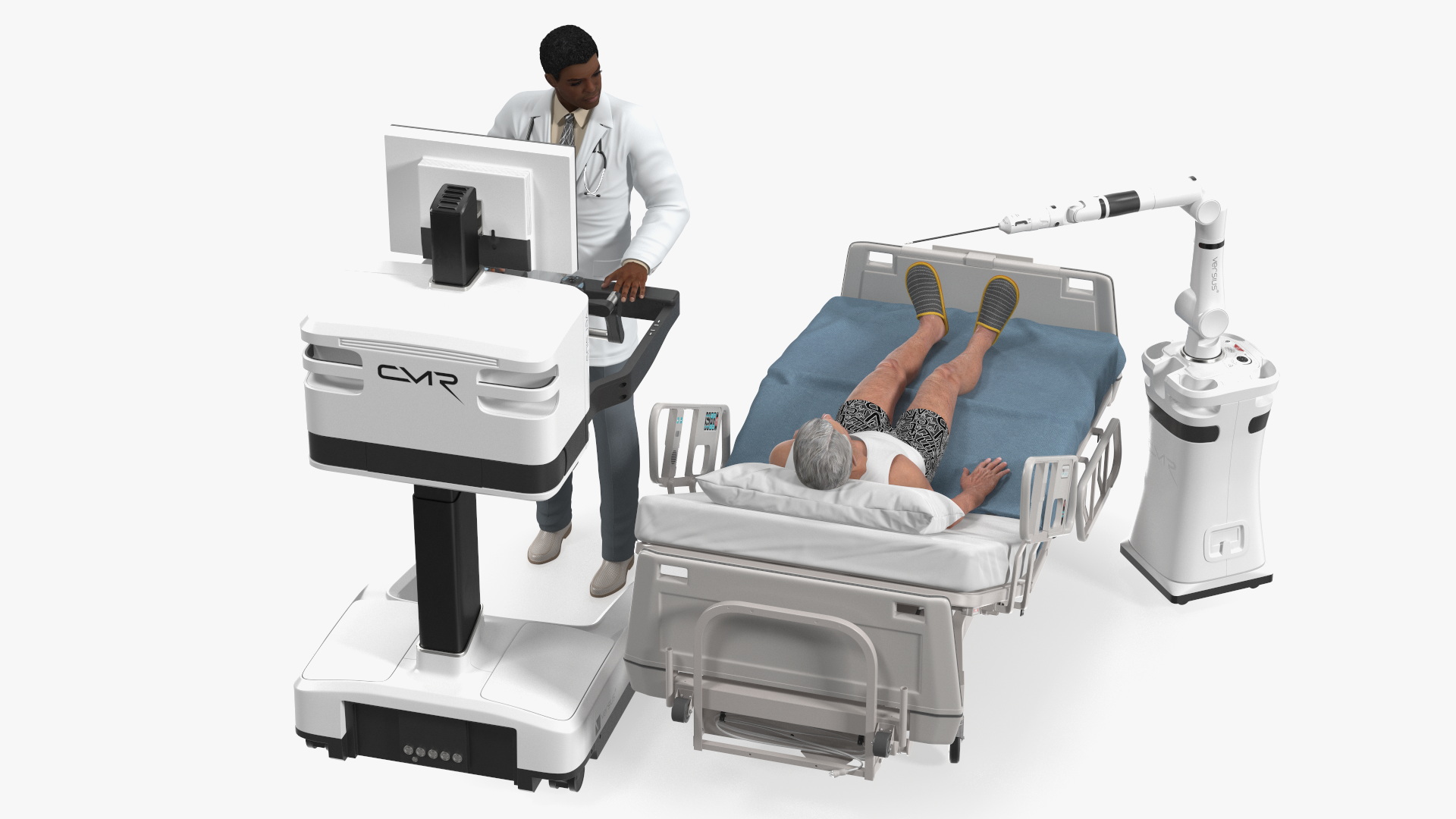 3D model Versius CMR Surgical with Patient on Hospital Bed and Doctor