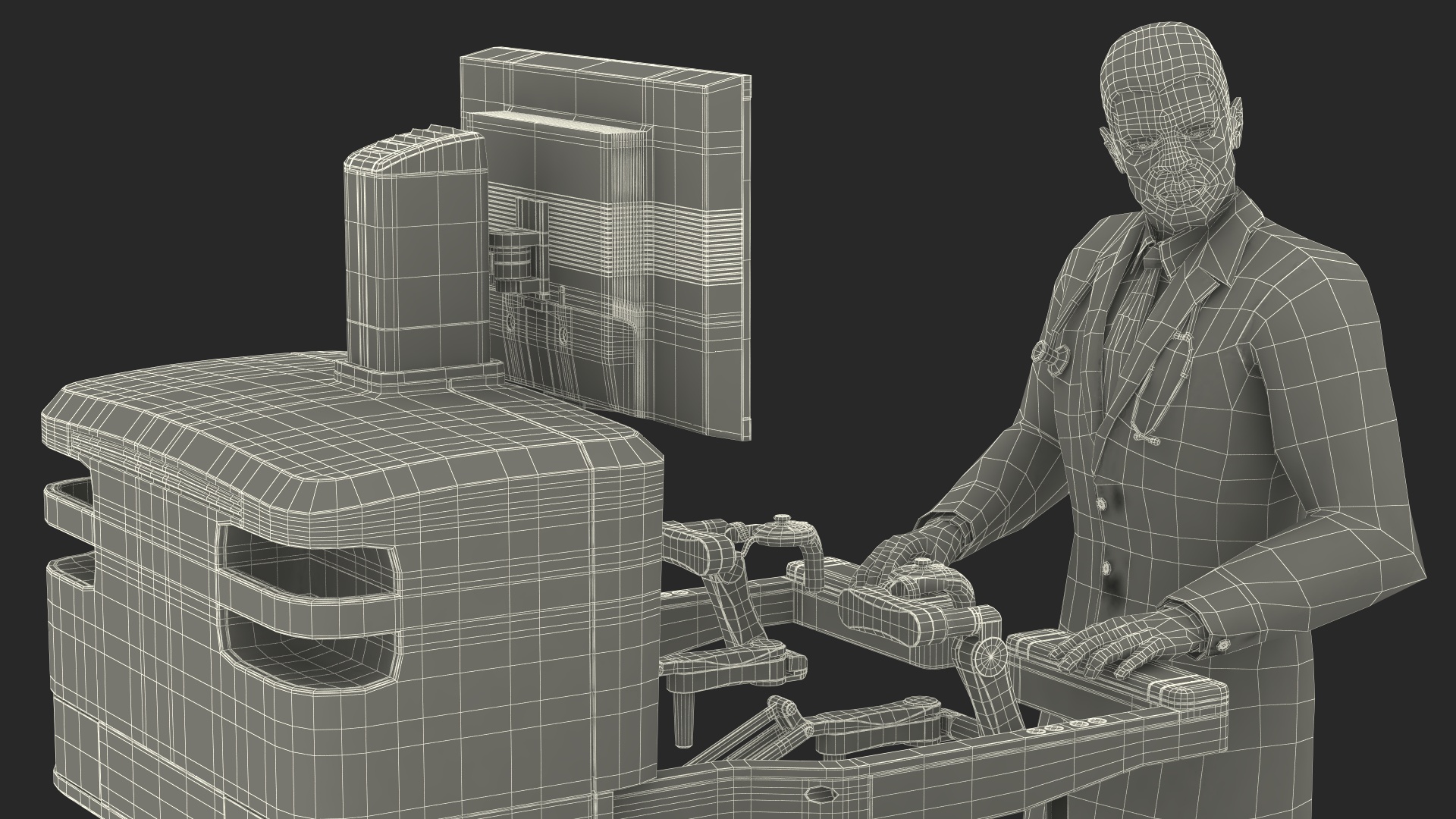 3D model Versius CMR Surgical with Patient on Hospital Bed and Doctor