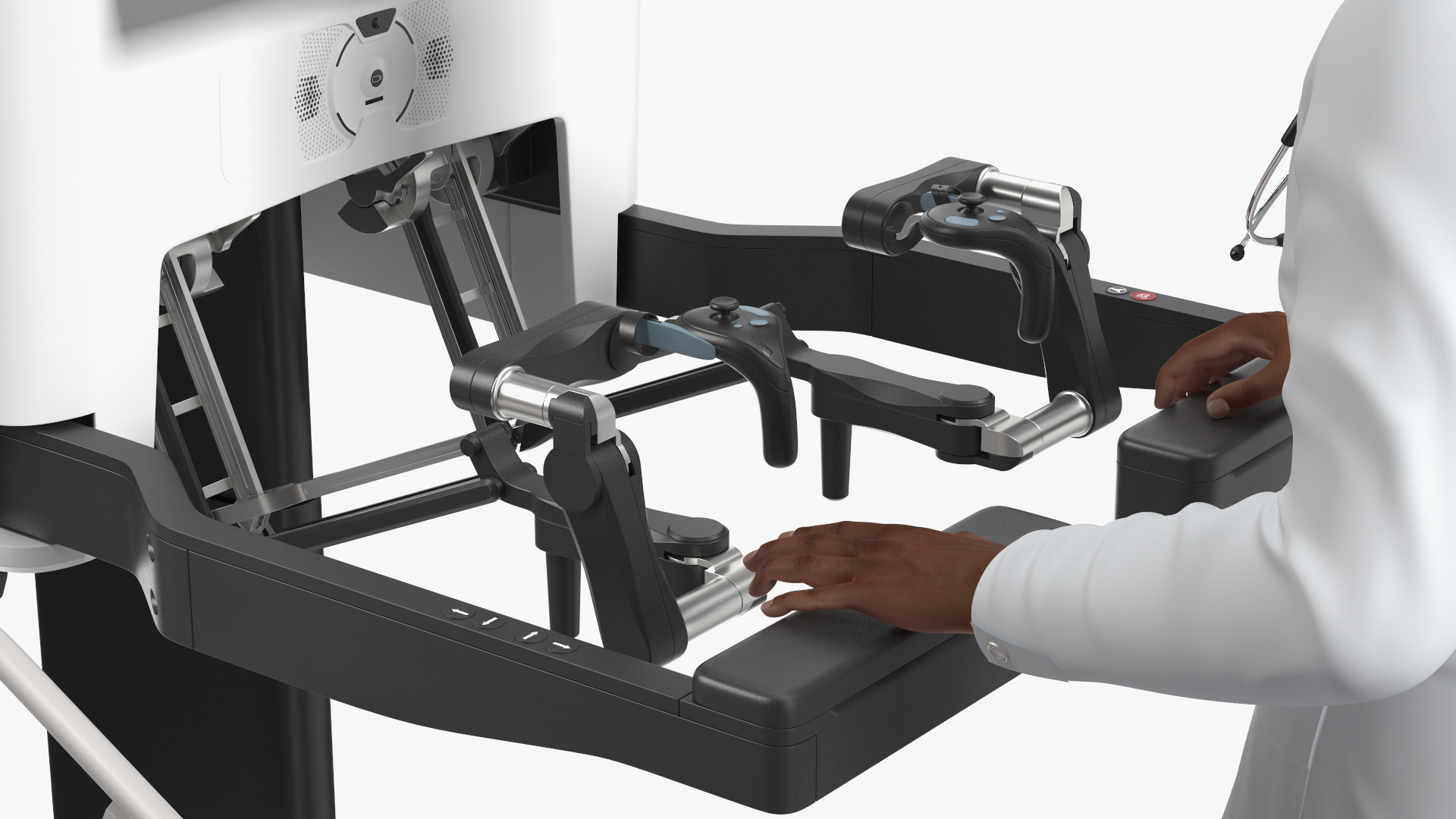 3D model Versius CMR Surgical with Patient on Hospital Bed and Doctor