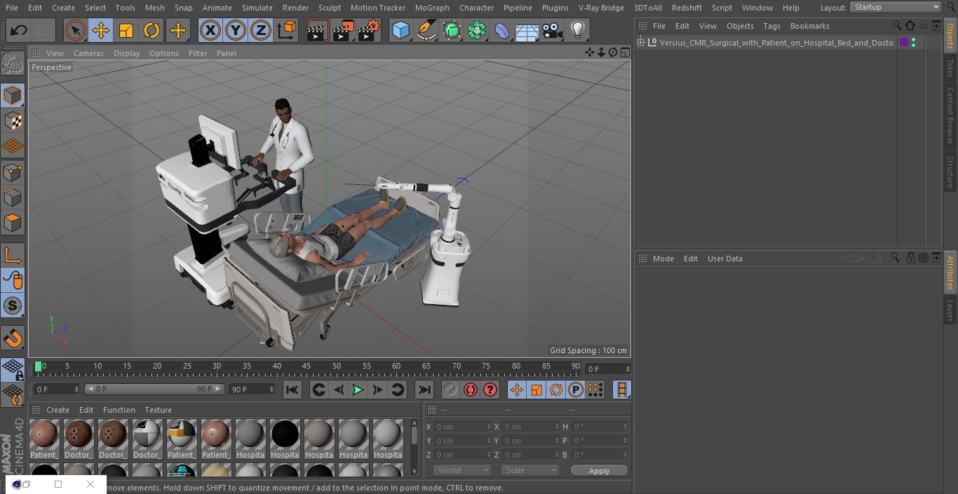3D model Versius CMR Surgical with Patient on Hospital Bed and Doctor