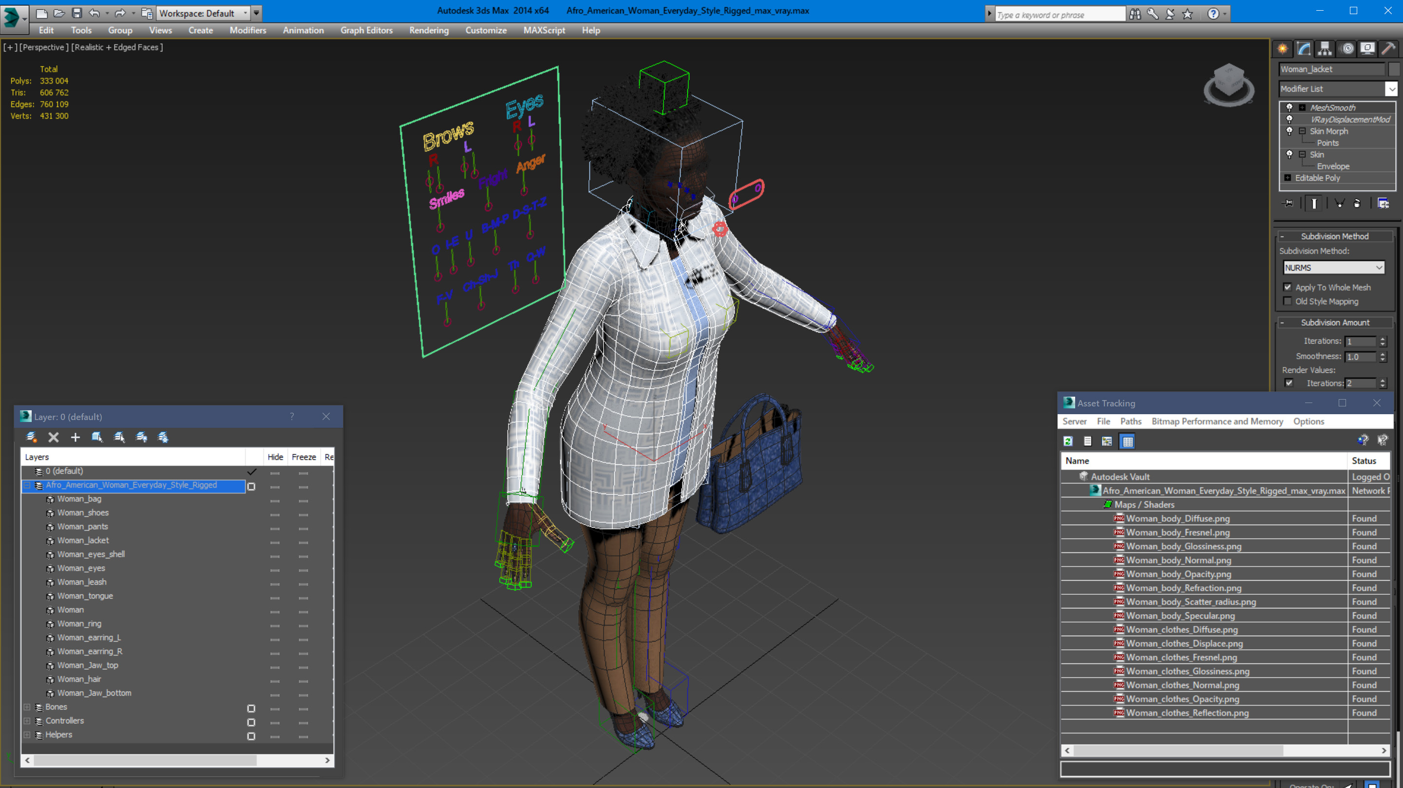 3D Afro American Woman Everyday Style Rigged