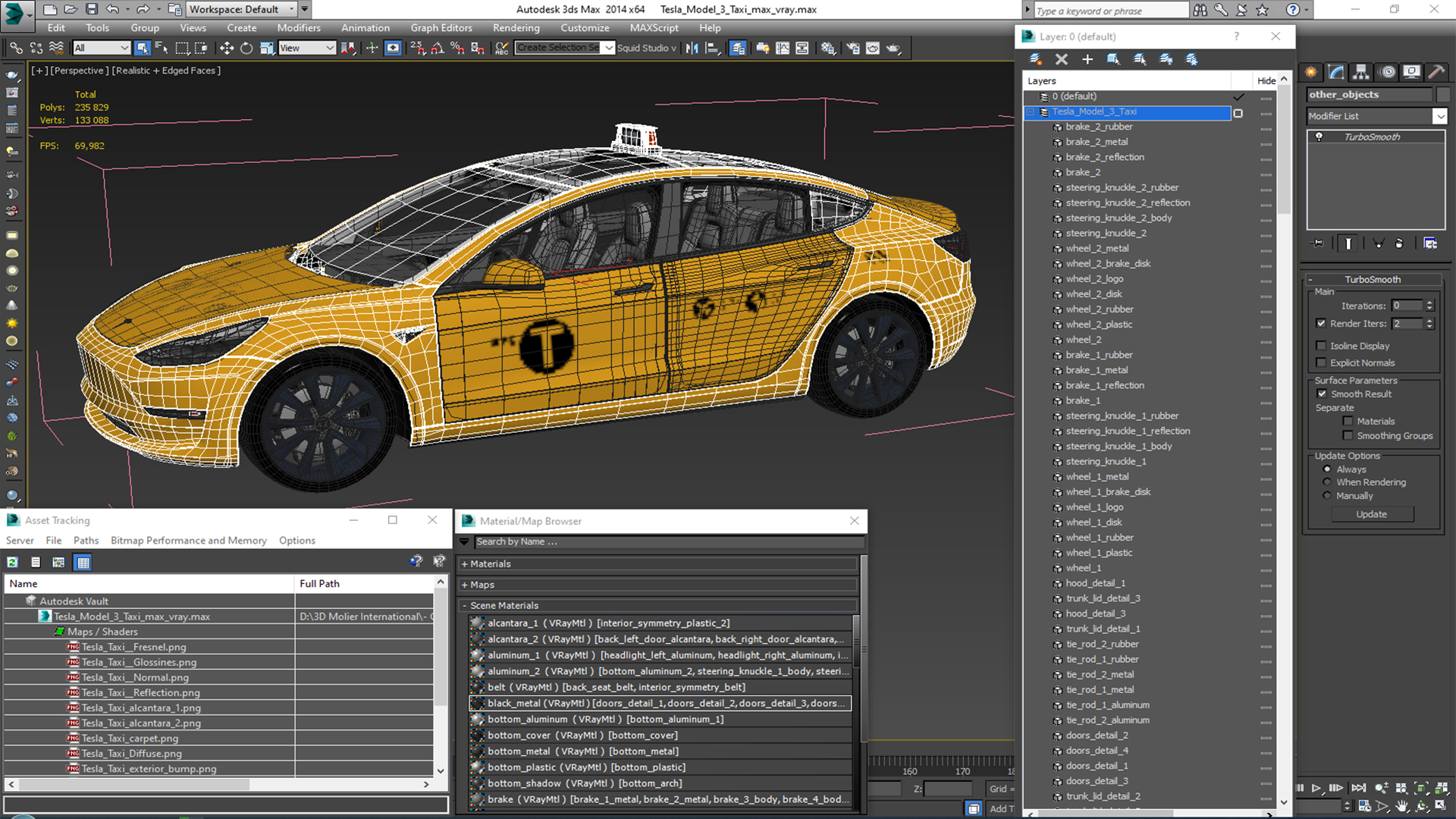 3D Tesla Model 3 Taxi model