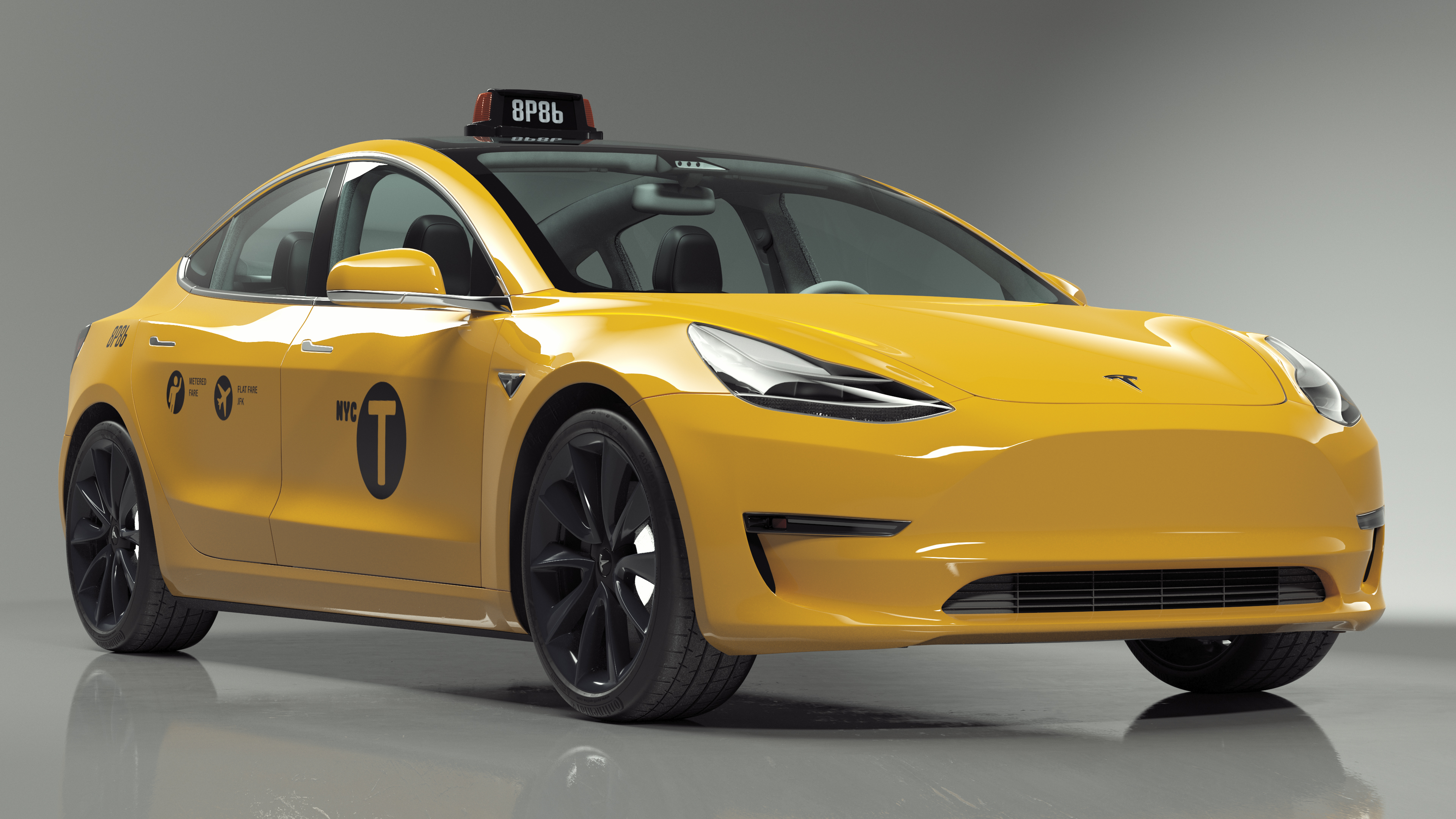 3D Tesla Model 3 Taxi model