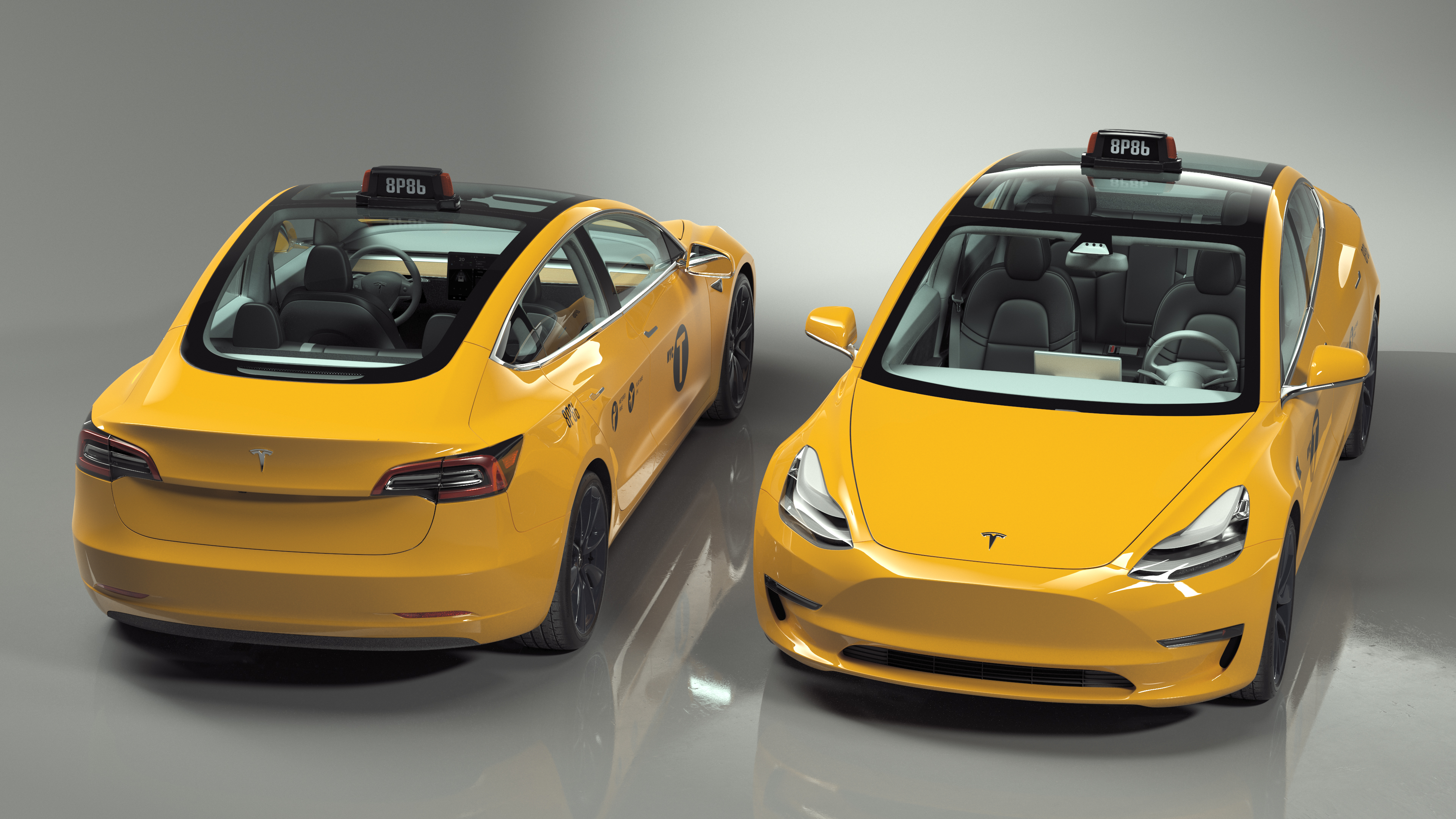 3D Tesla Model 3 Taxi model