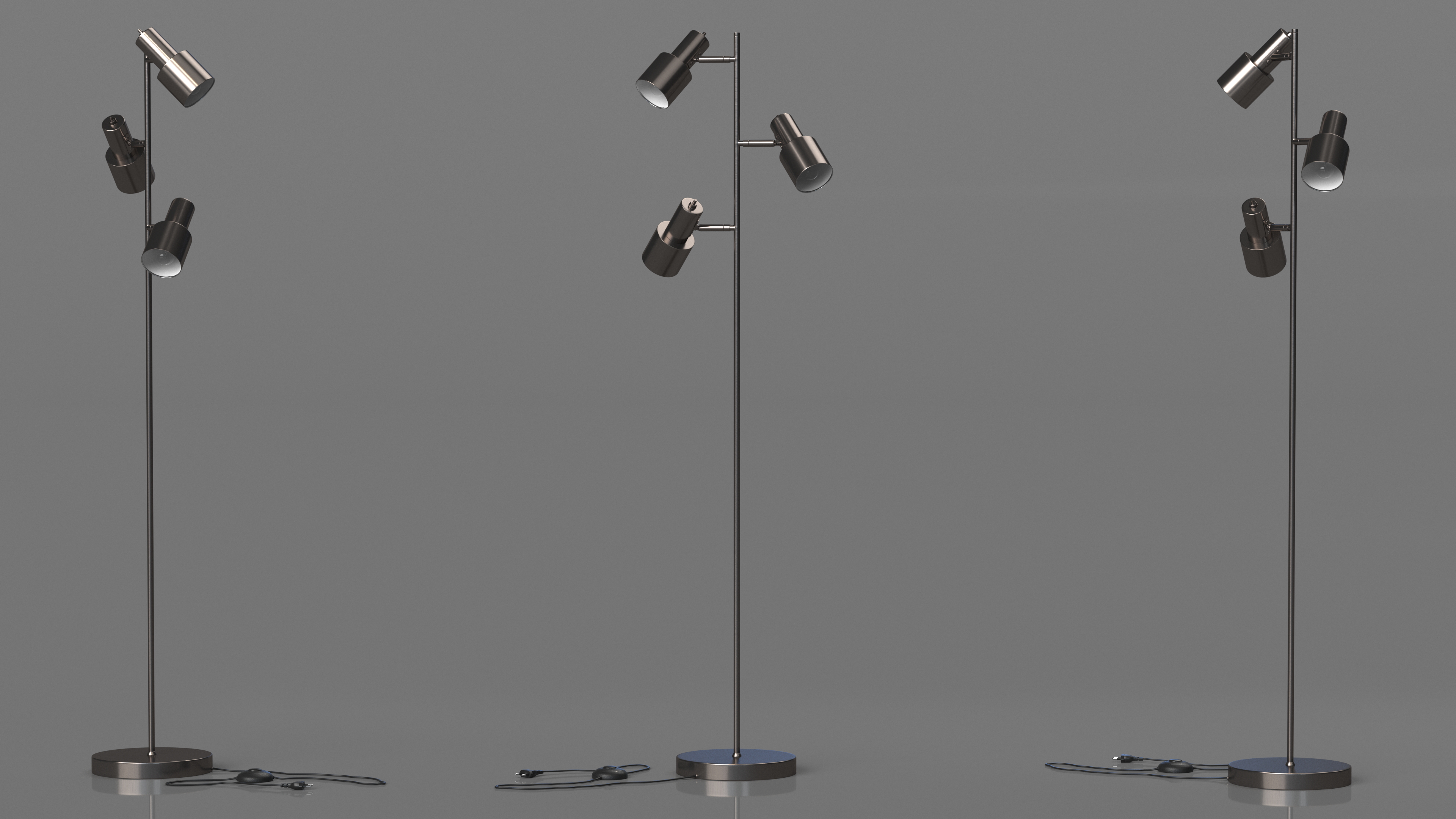 Floor Lamp with Three Shades Metal 3D model
