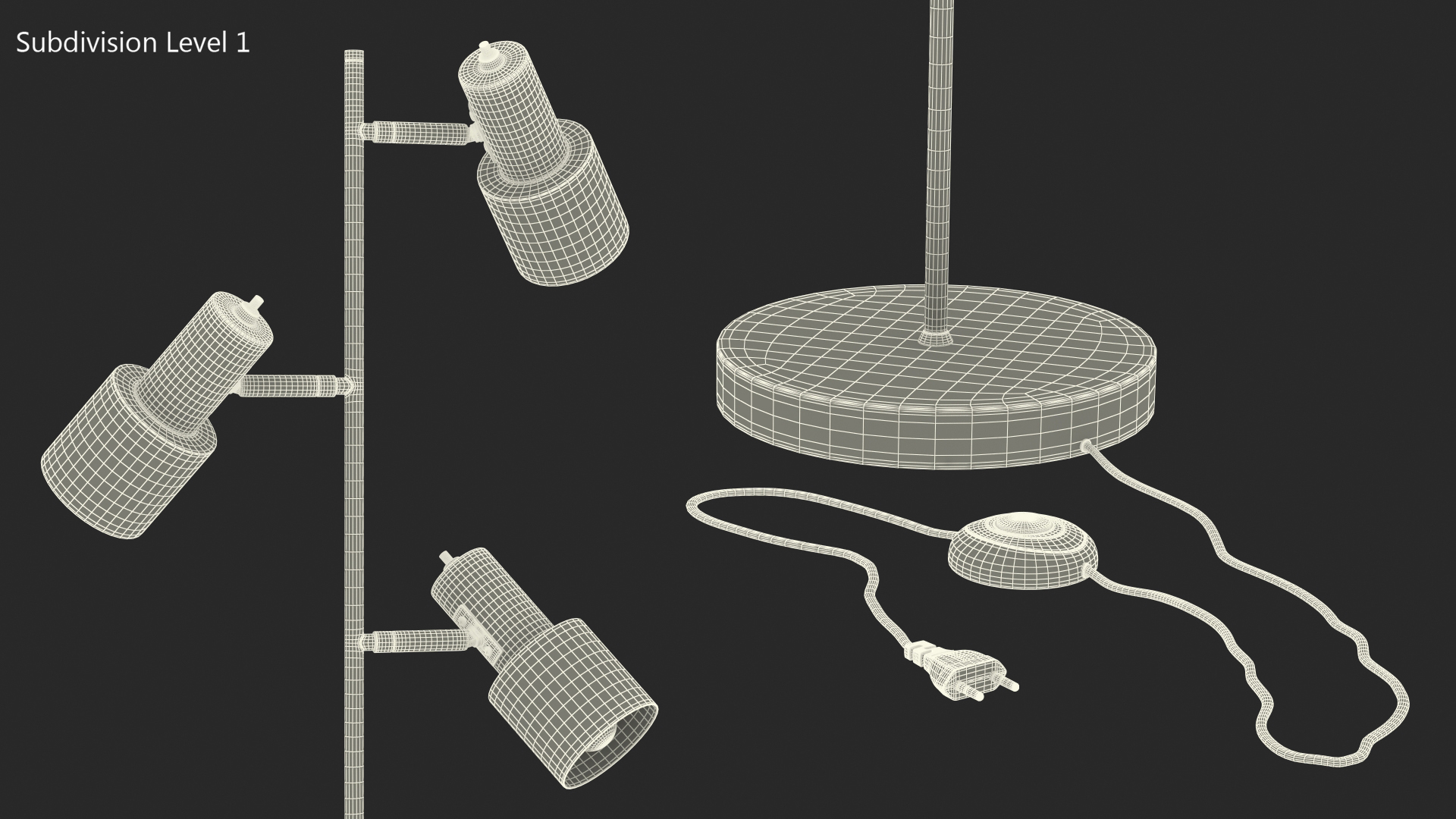 Floor Lamp with Three Shades Metal 3D model