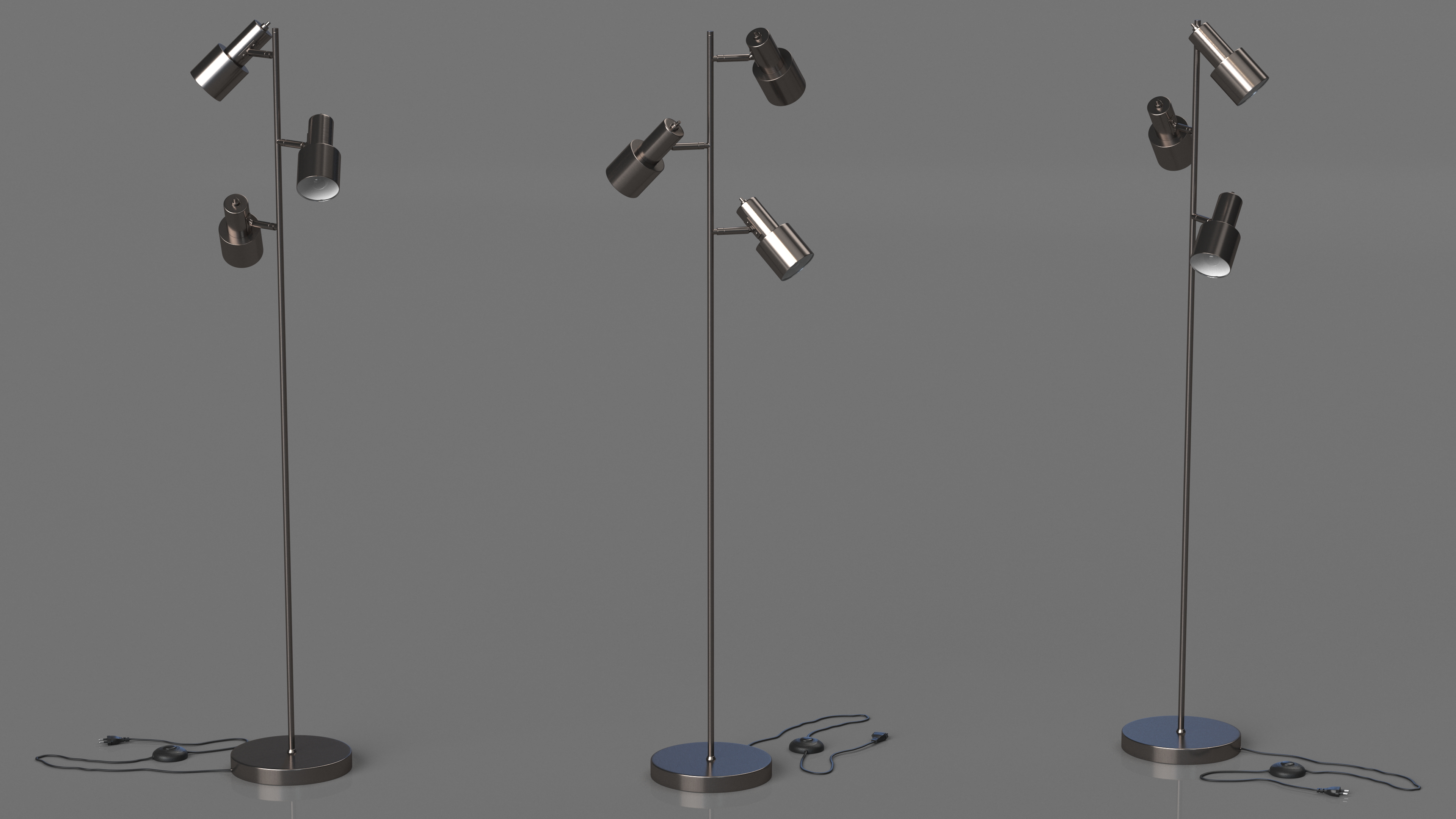 Floor Lamp with Three Shades Metal 3D model