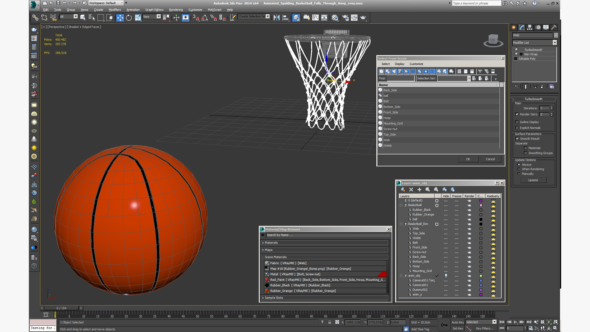 Animated Spalding Basketball Falls Through Hoop 3D