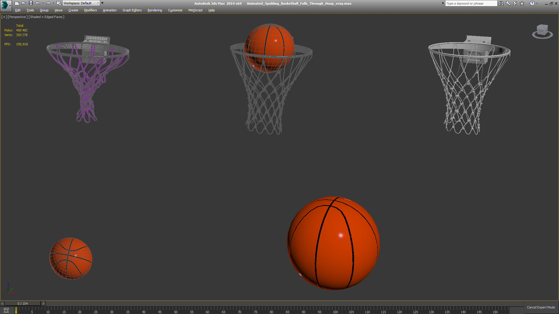 Animated Spalding Basketball Falls Through Hoop 3D
