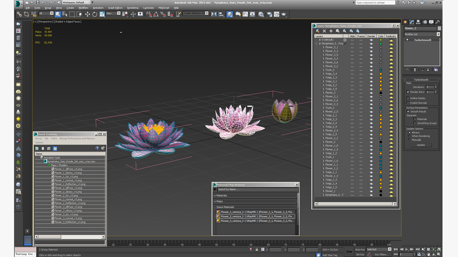Nymphaea Siam Purple Set 3D model