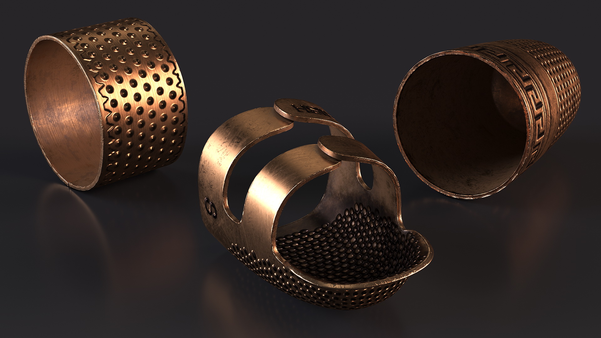 3D Sewing Thimbles Bronze Set
