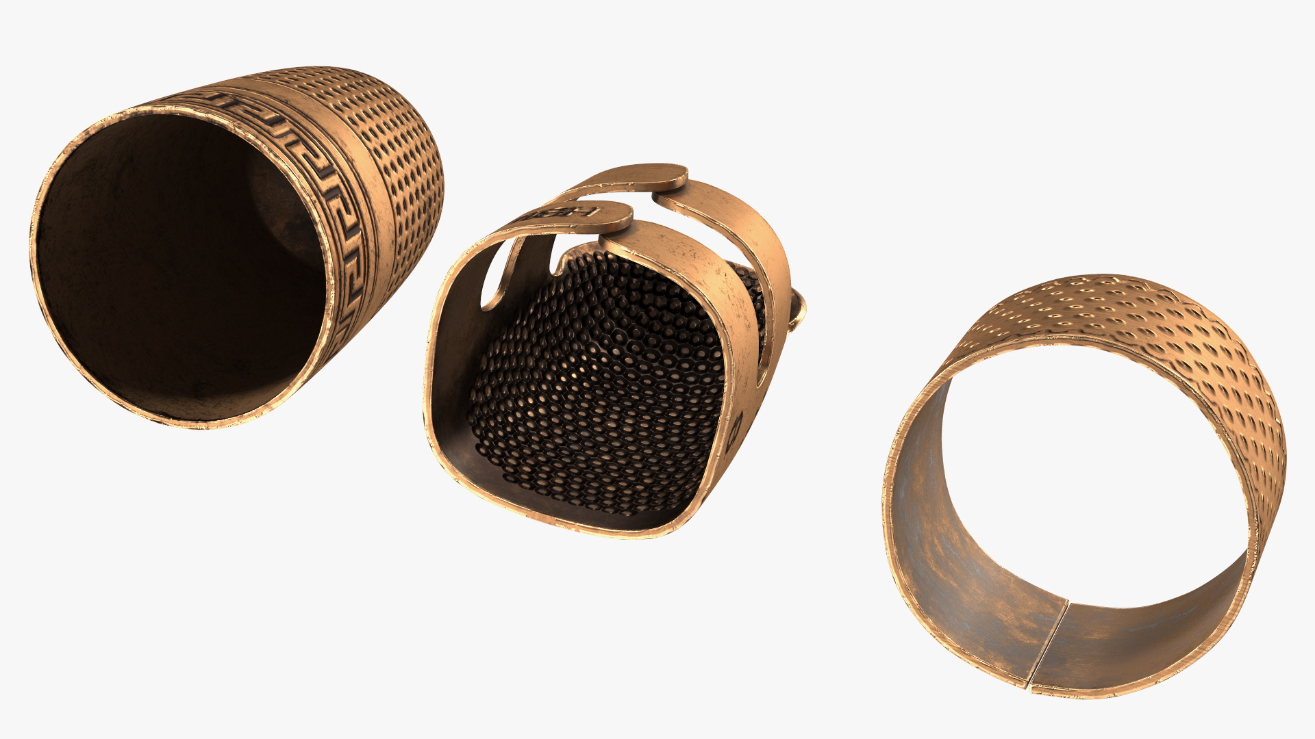 3D Sewing Thimbles Bronze Set