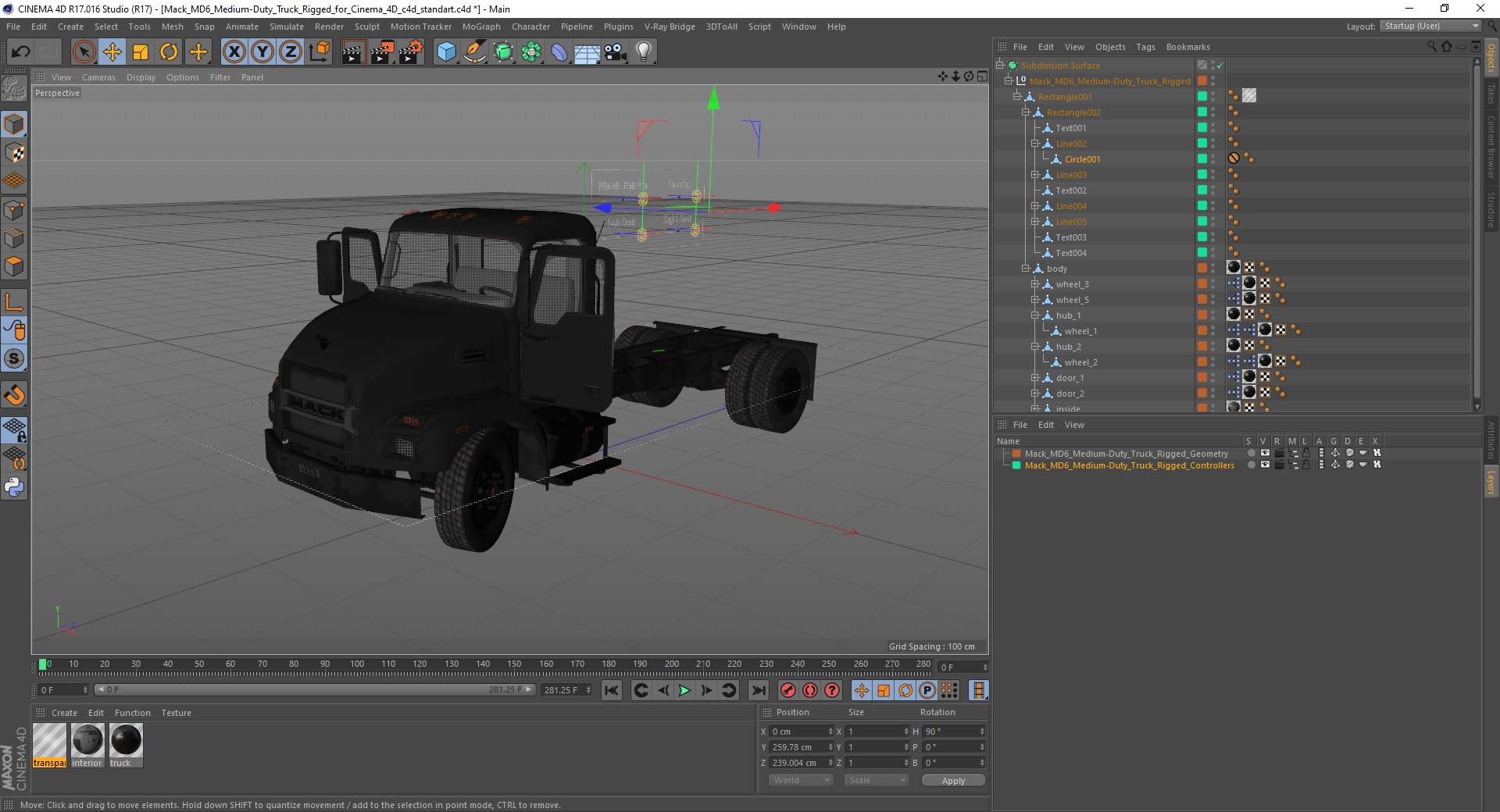 3D Medium-Duty Truck Rigged for Cinema 4D model