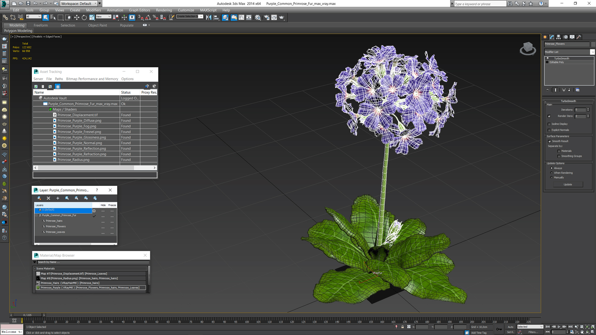 3D Purple Common Primrose Fur