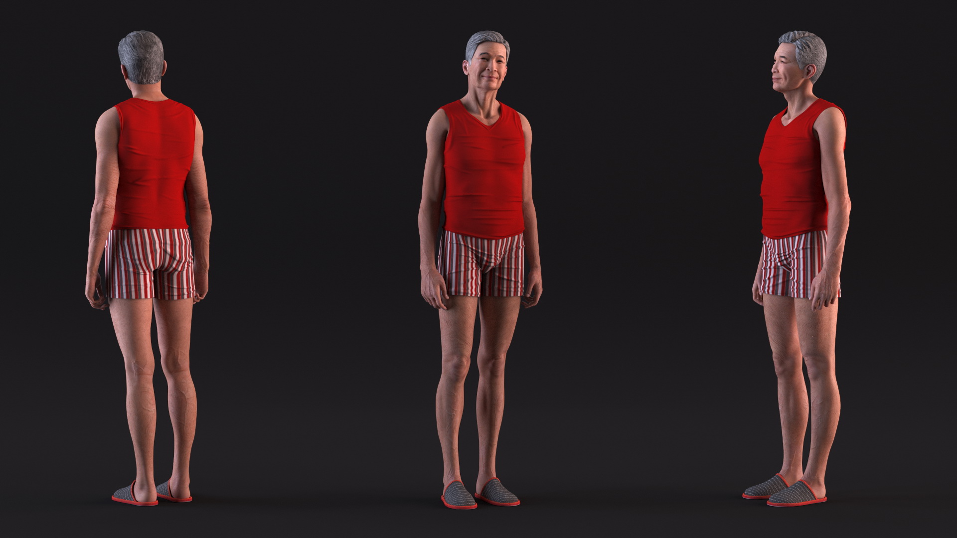 3D Chinese Elderly Man Underwear Style Rigged for Maya