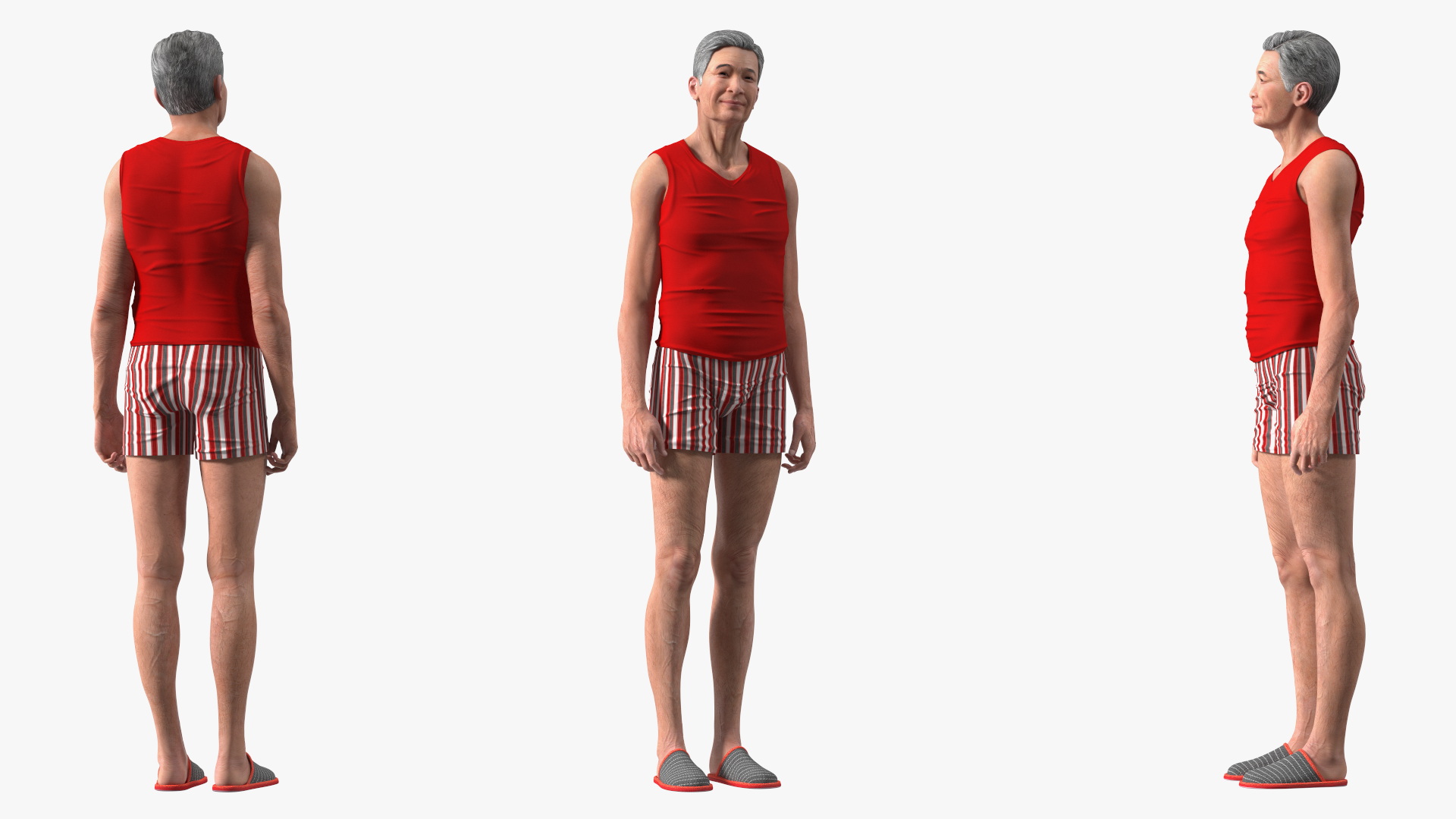 3D Chinese Elderly Man Underwear Style Rigged for Maya