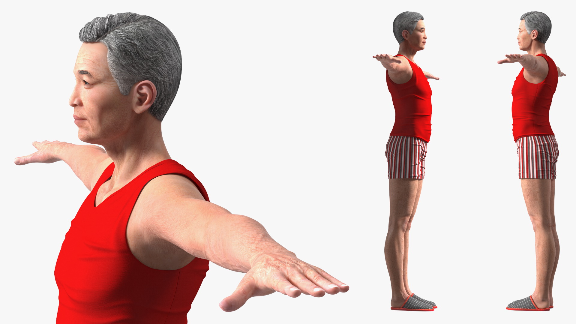 3D Chinese Elderly Man Underwear Style Rigged for Maya