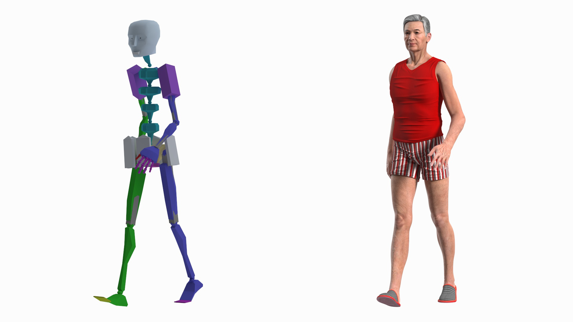 3D Chinese Elderly Man Underwear Style Rigged for Maya