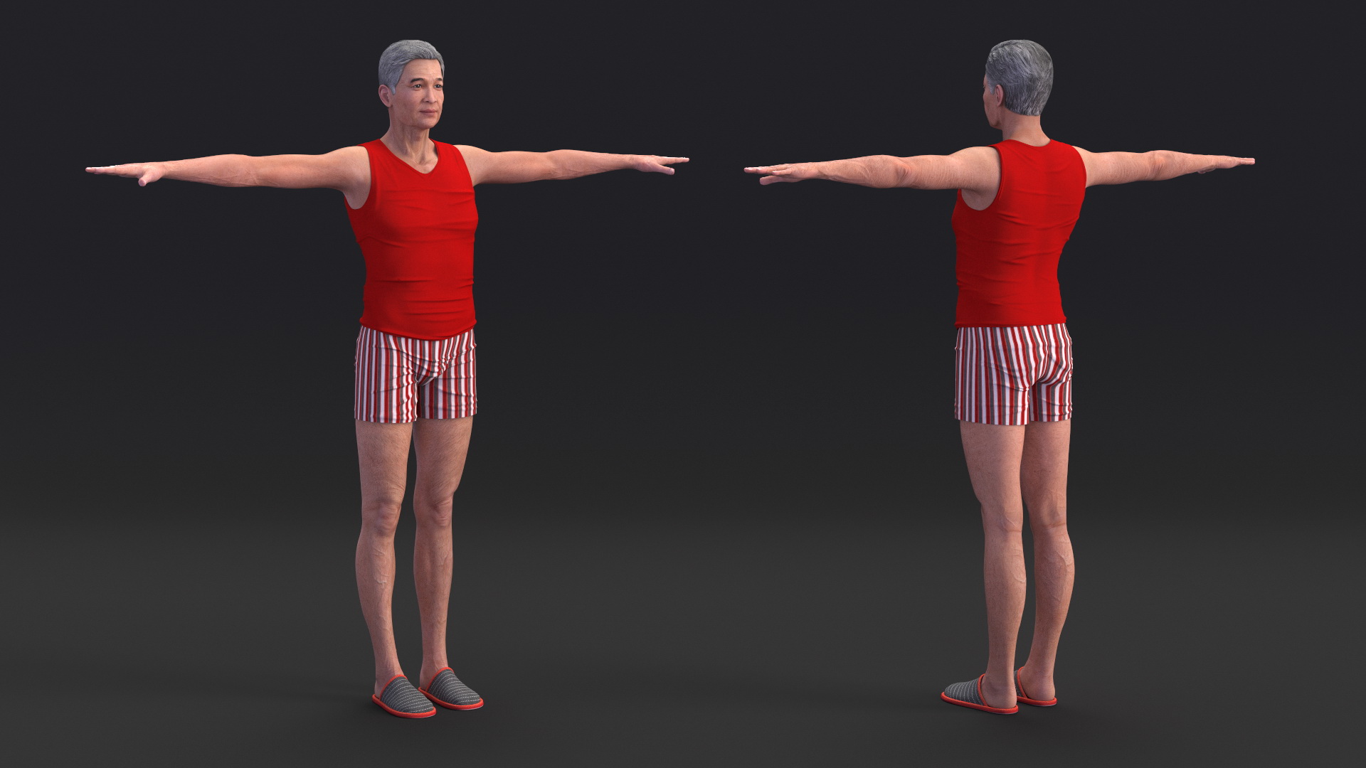 3D Chinese Elderly Man Underwear Style Rigged for Maya